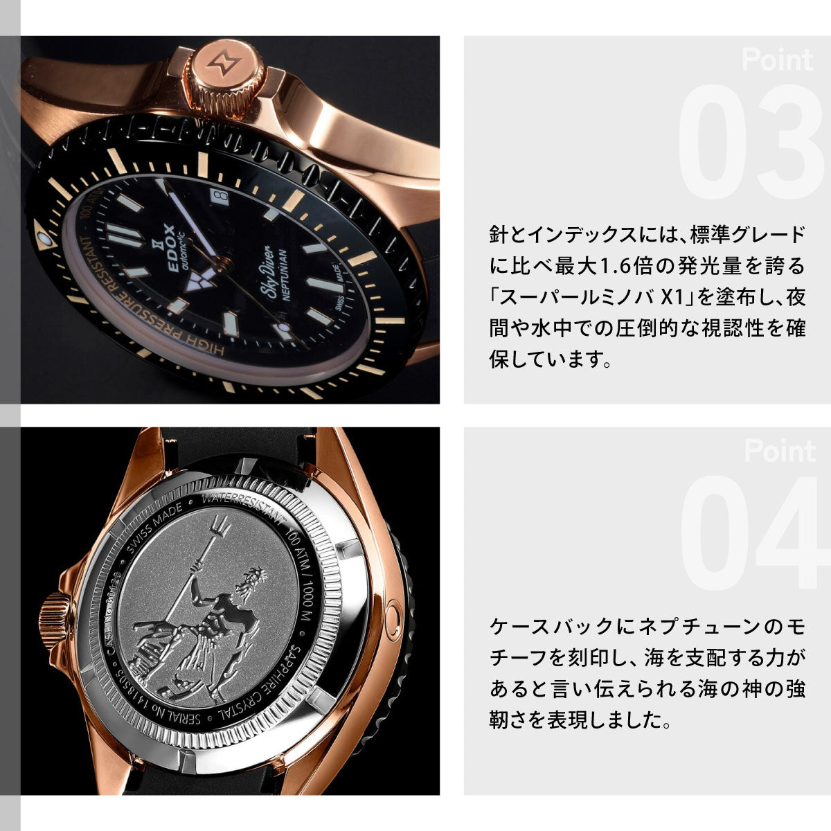 エドックス EDOX ネプチュニアン オートマティック 腕時計 メンズ 自動巻き ダイバーズウォッチ 80120-37RNNCA-NIR NEPTUNIAN【60回分割手数料無料！】