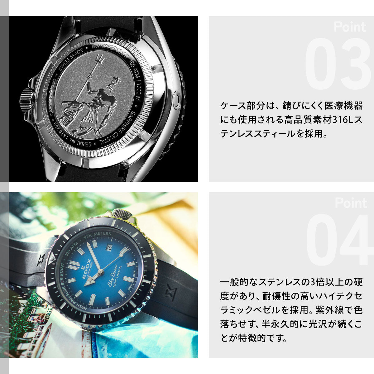 エドックス EDOX ネプチュニアン オートマティック 腕時計 メンズ 自動巻き ダイバーズウォッチ 80120-3NCA-BUIDN NEPTUNIAN【60回分割手数料無料！】