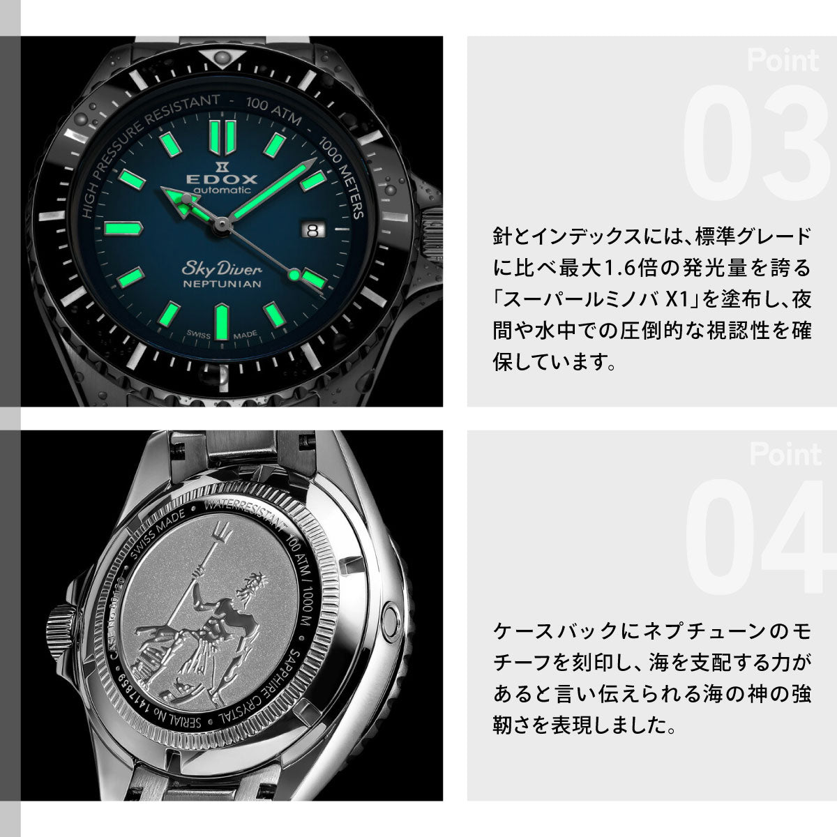 エドックス EDOX ネプチュニアン オートマティック 腕時計 メンズ 自動巻き ダイバーズウォッチ 80120-3NM-BUIDN NEPTUNIAN【60回分割手数料無料！】