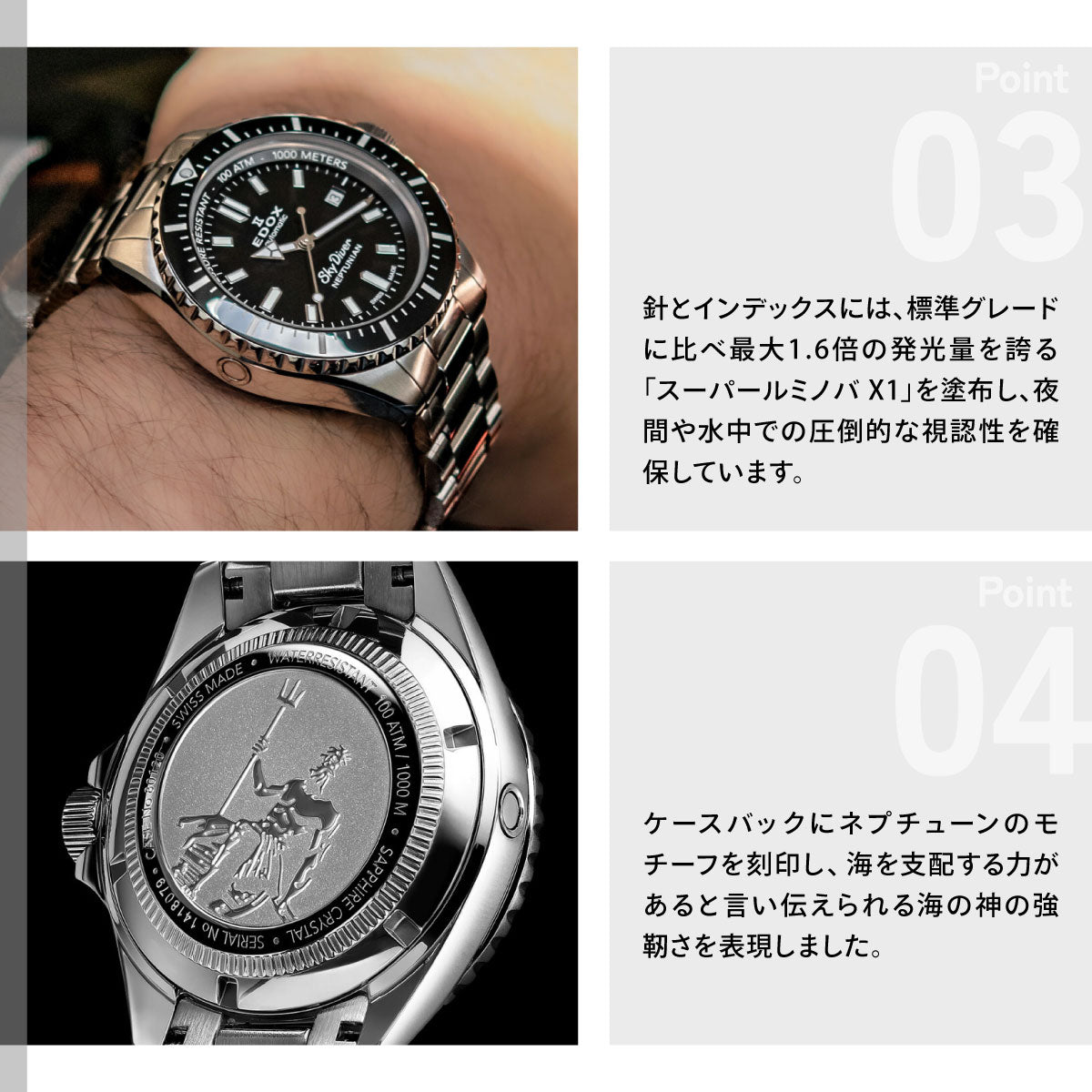 エドックス EDOX ネプチュニアン オートマティック 腕時計 メンズ 自動巻き ダイバーズウォッチ 80120-3NM-NIN NEPTUNIAN【60回分割手数料無料！】