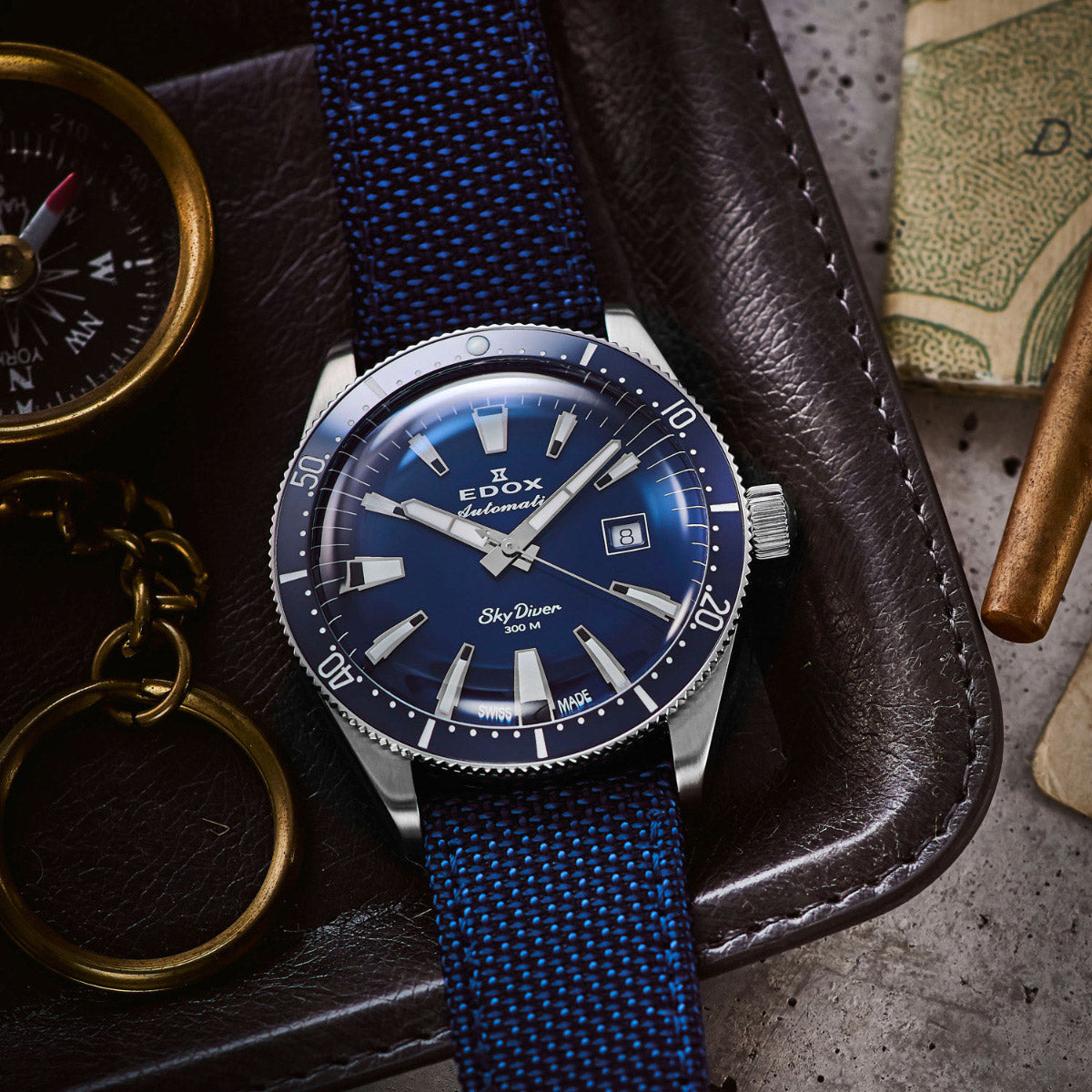 エドックス EDOX スカイダイバー デイト オートマティック リミテッドエディション 腕時計 メンズ 自動巻き ミリタリーウォッチ 世界限定600本 80126-3BUM-BUIN SKYDIVER【60回分割手数料無料！】
