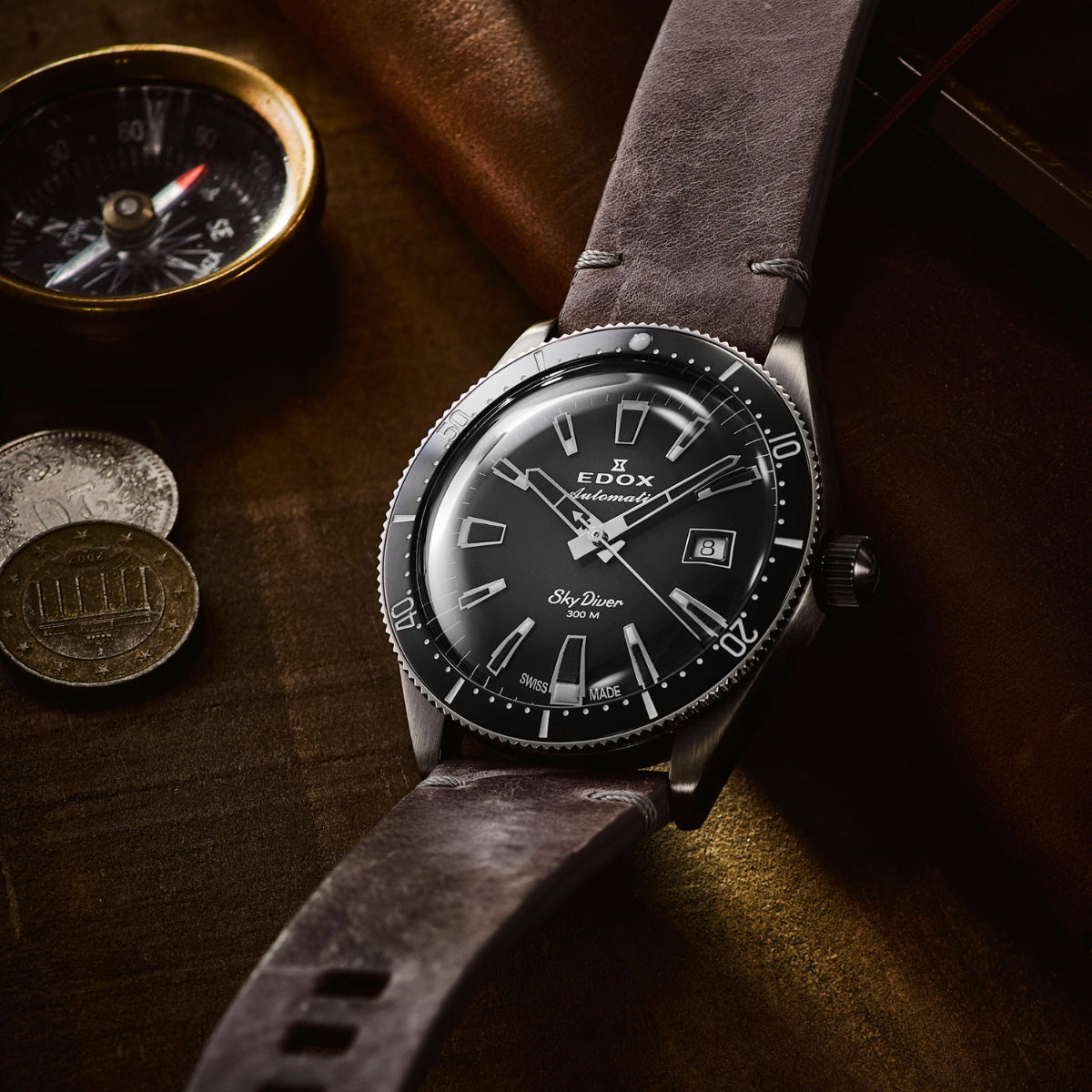 エドックス EDOX スカイダイバー デイト オートマティック リミテッドエディション 腕時計 メンズ 自動巻き ミリタリーウォッチ 世界限定600本 80126-3VIN-GDN SKYDIVER【60回分割手数料無料！】