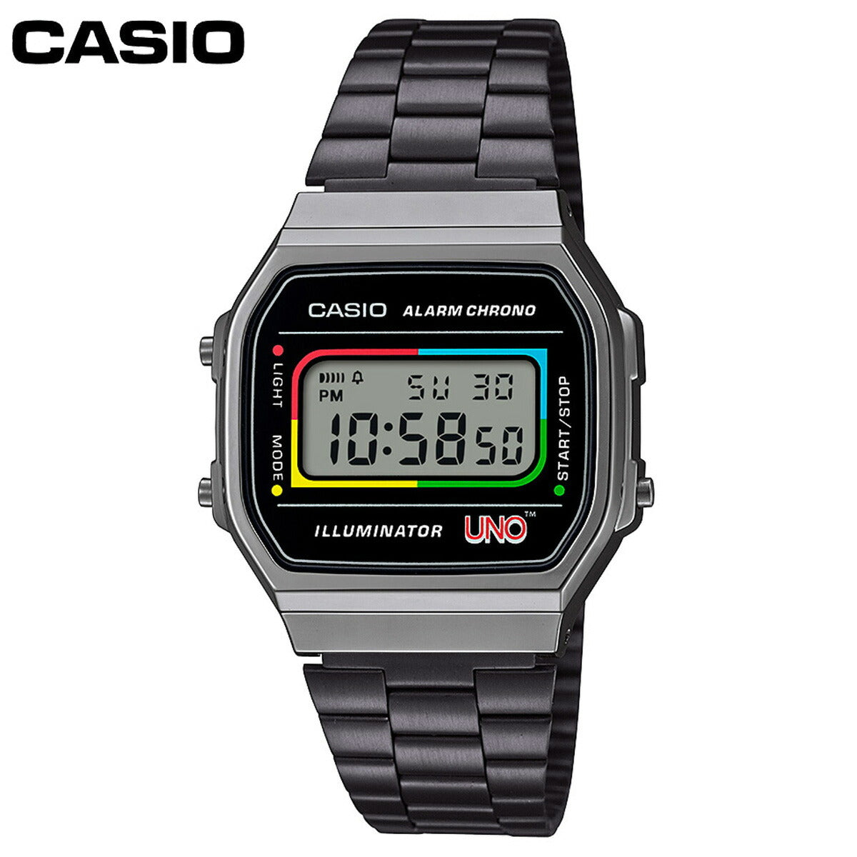 カシオ CASIO CLASSIC UNO コラボレーション 限定モデル デジタル 腕時計 A168WEUC-1AJR ウノ ワイルドカード デザイン【2024 新作】