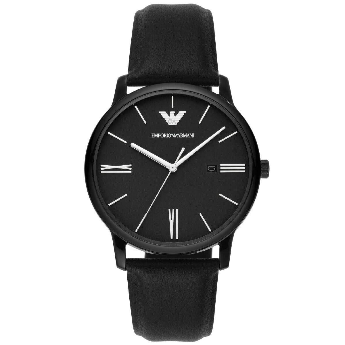 エンポリオアルマーニ EMPORIO ARMANI 腕時計 メンズ 3針デイトウォッチ ブラックレザー AR11573