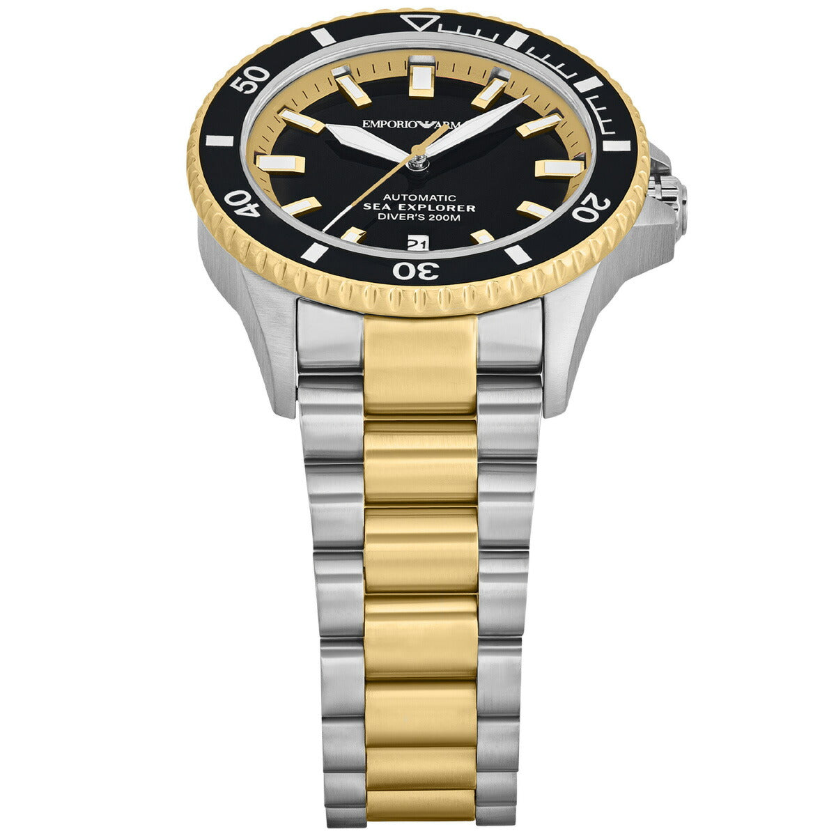 エンポリオアルマーニ EMPORIO ARMANI 腕時計 メンズ シーエクスプローラー 自動巻きウォッチ ツートン ステンレススチール AR60089【2025 新作】