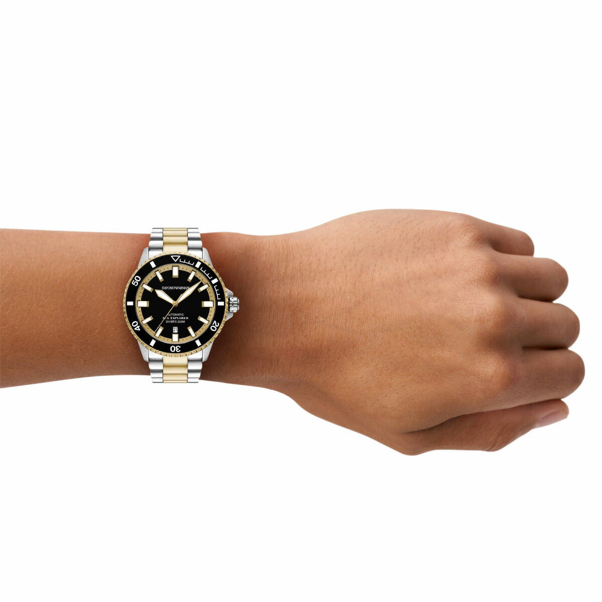 エンポリオアルマーニ EMPORIO ARMANI 腕時計 メンズ シーエクスプローラー 自動巻きウォッチ ツートン ステンレススチール AR60089【2025 新作】