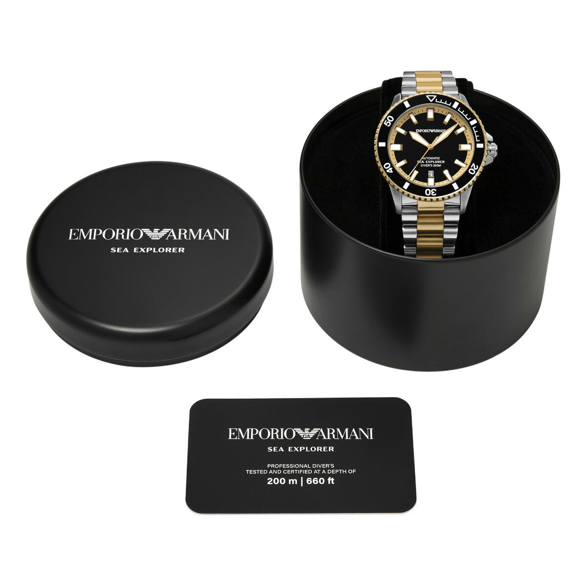 エンポリオアルマーニ EMPORIO ARMANI 腕時計 メンズ シーエクスプローラー 自動巻きウォッチ ツートン ステンレススチール AR60089【2025 新作】