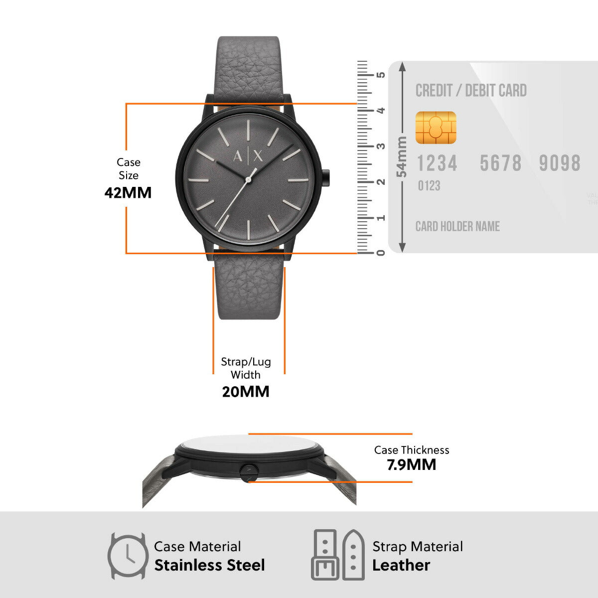 A|X アルマーニ エクスチェンジ ARMANI EXCHANGE 腕時計 メンズ 3針ウォッチ グレー レザー AX2764【2025 新作】