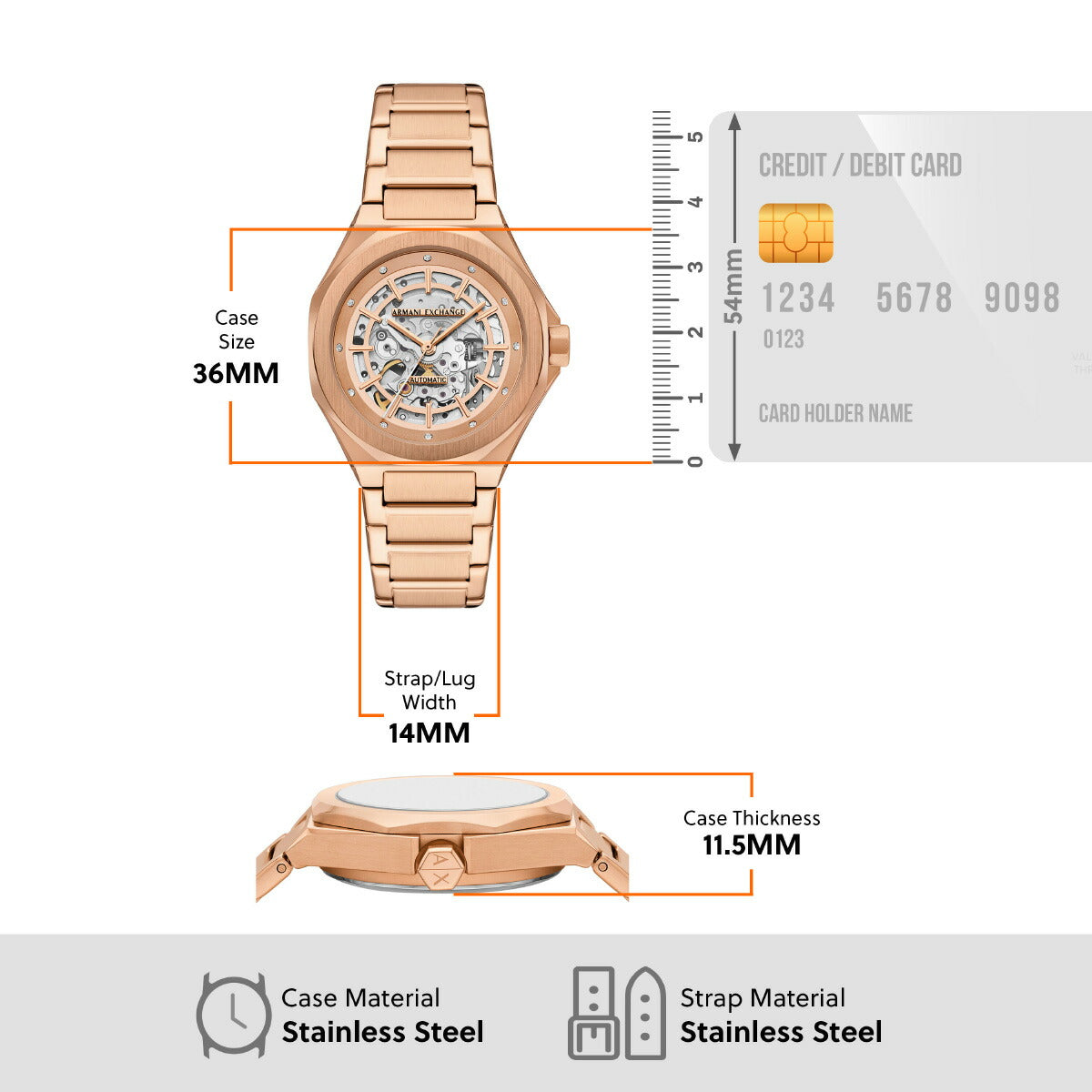 A|X アルマーニ エクスチェンジ ARMANI EXCHANGE 腕時計 レディース 自動巻き ローズゴールドトーン ステンレススチールウォッチ AX4619【2025 新作】
