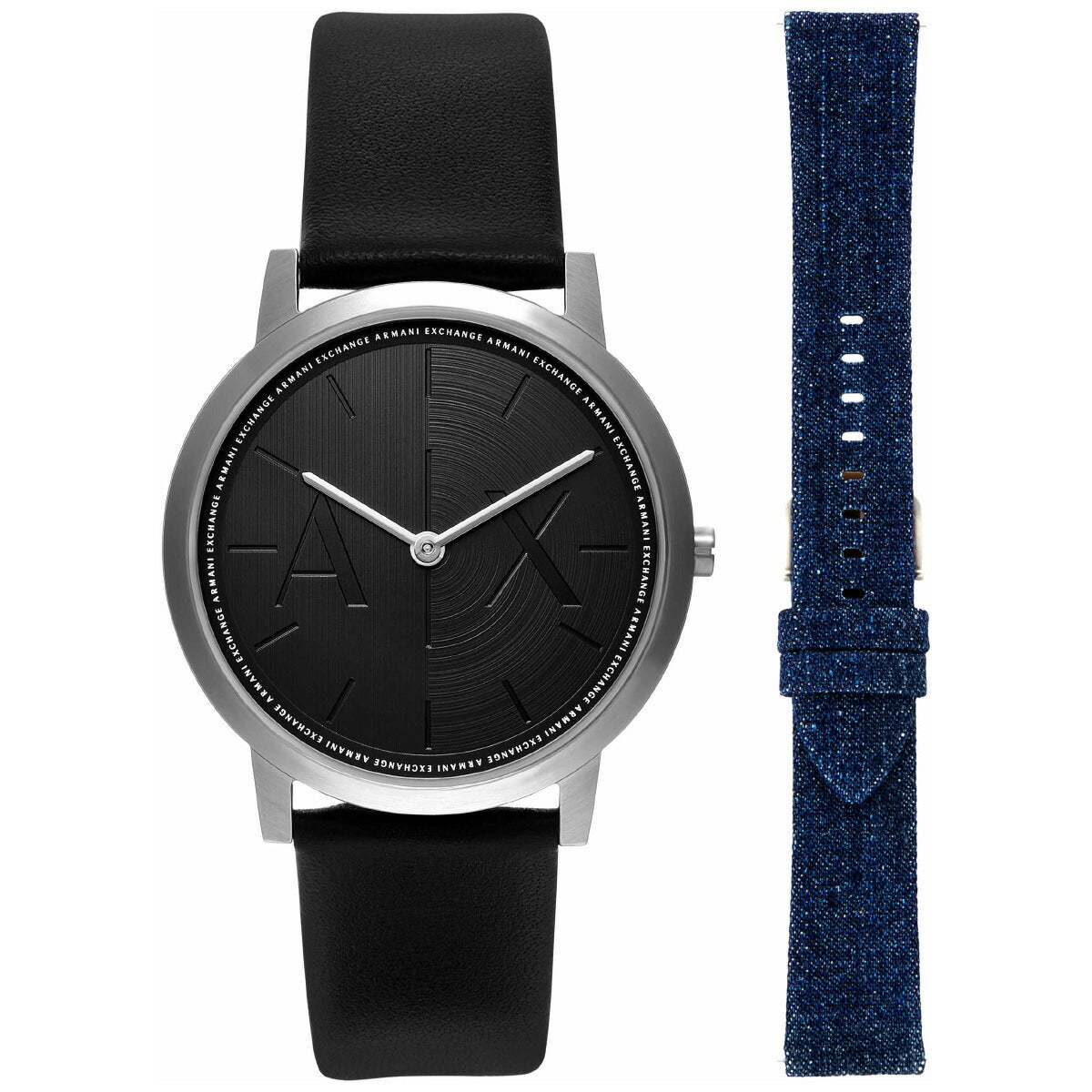 A|X アルマーニ エクスチェンジ ARMANI EXCHANGE 腕時計 メンズ 2針ウォッチ ブラックレザー＆デニムストラップセット AX7168SET【2025 新作】