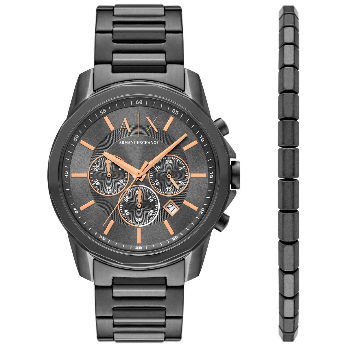 A|X アルマーニ エクスチェンジ ARMANI EXCHANGE 腕時計 メンズ ギフトセット クロノグラフウォッチ＆ブレスレット ガンメタル ステンレス AX7170SET【2025 新作】