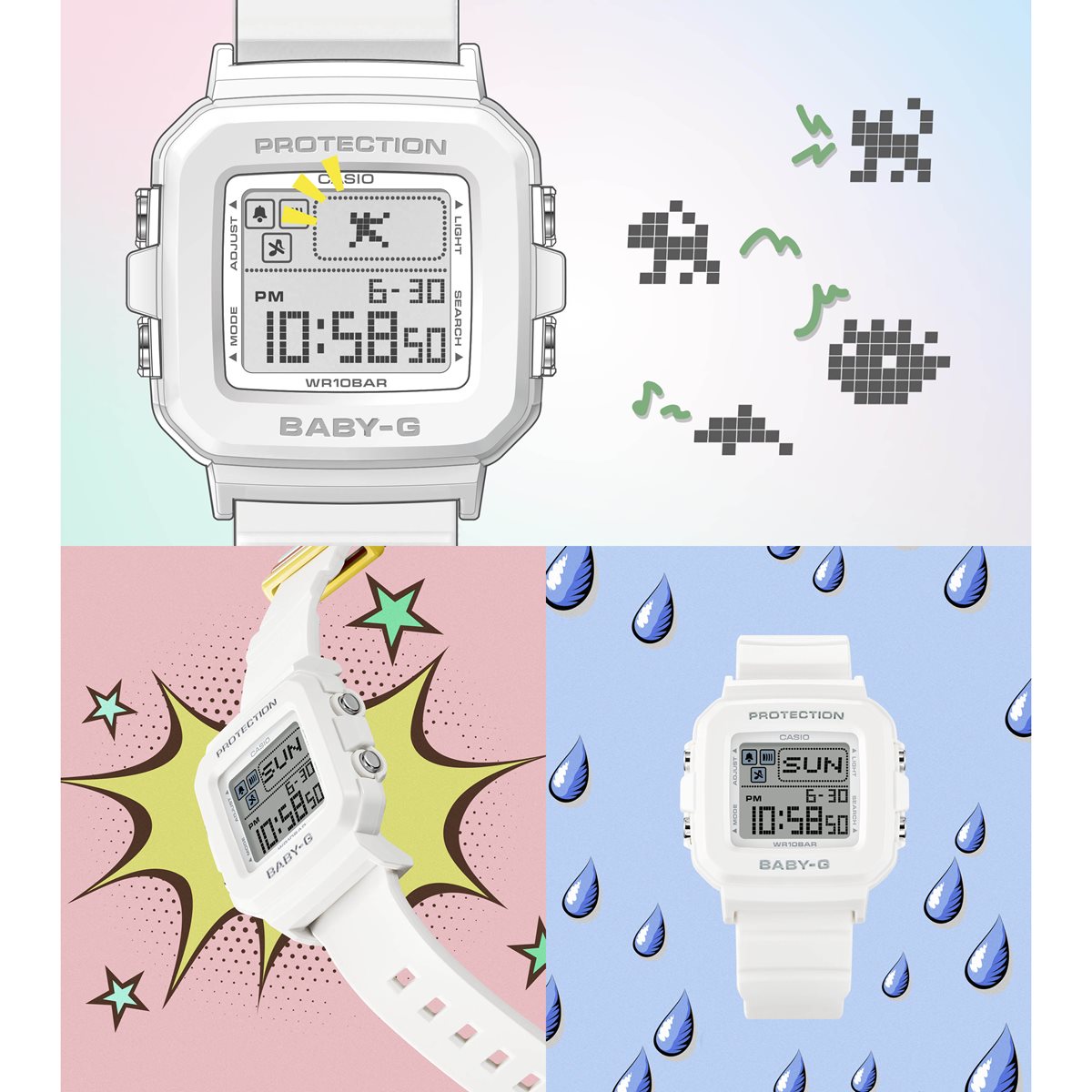 BABY-G＋PLUS カシオ ベビーG レディース デジタル 腕時計 BGD-10L-7JR ベイビージープラス ホワイト×レインボーカラー バンドループ付属【2024 新作】