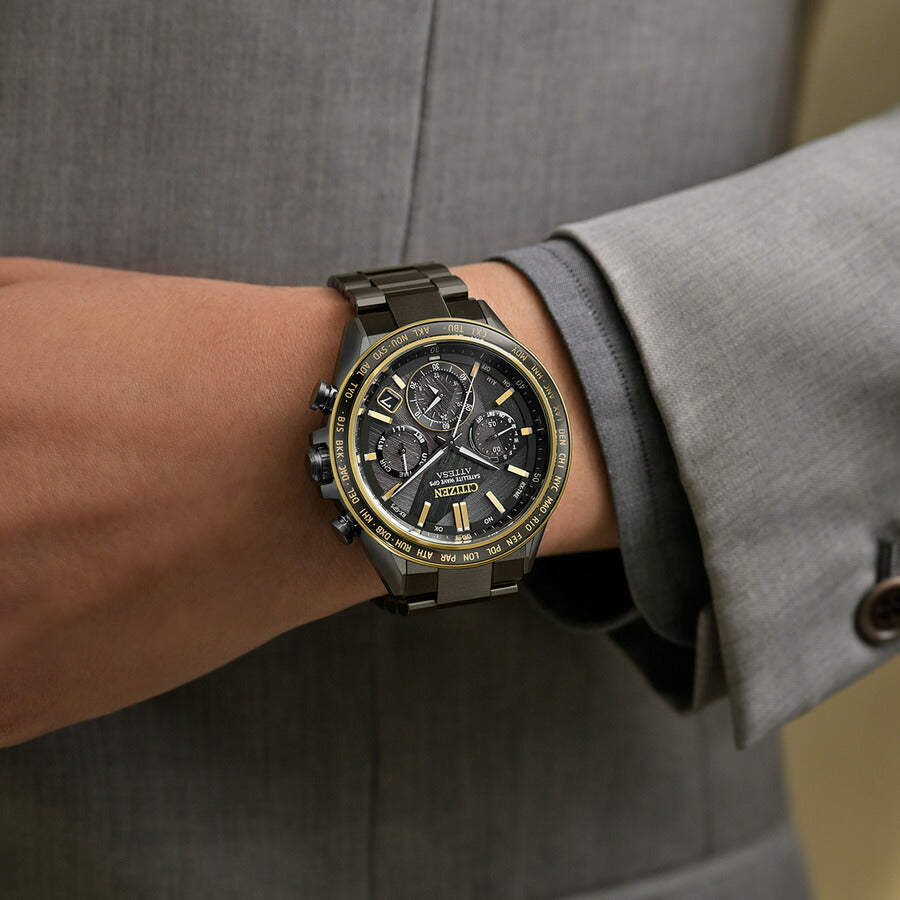 シチズン アテッサ CITIZEN ATTESA エコドライブ GPS衛星電波時計 限定 腕時計 メンズ CC4078-51E ダブルダイレクトフライト ACT Line LIGHT in BLACK Eco-Drive 50th Anniversary Edition【2026 新作】