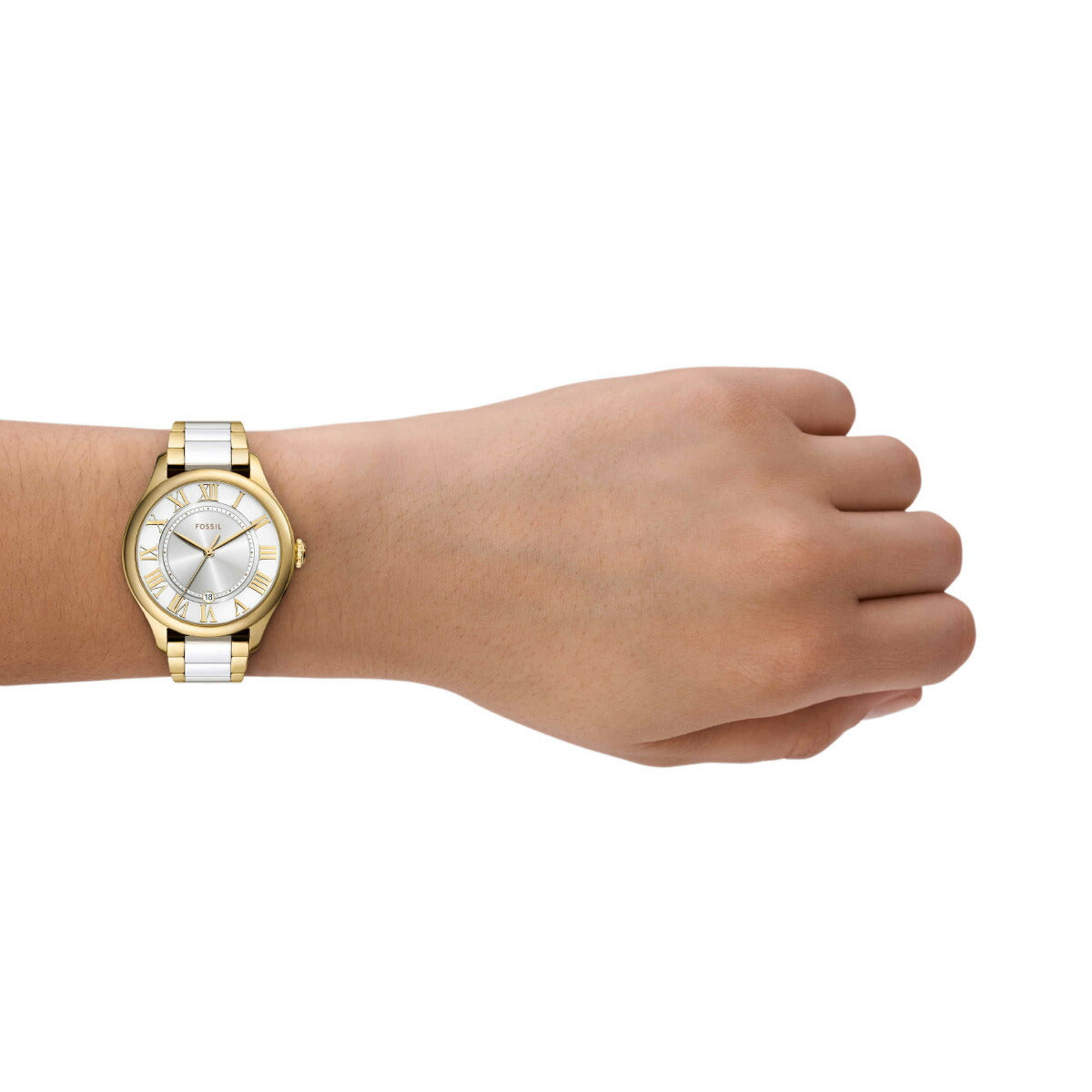 フォッシル FOSSIL 腕時計 レディース GILMORE 三針デイト ゴールドトーン＆ホワイト セラミックウォッチ CE1131【2025 新作】