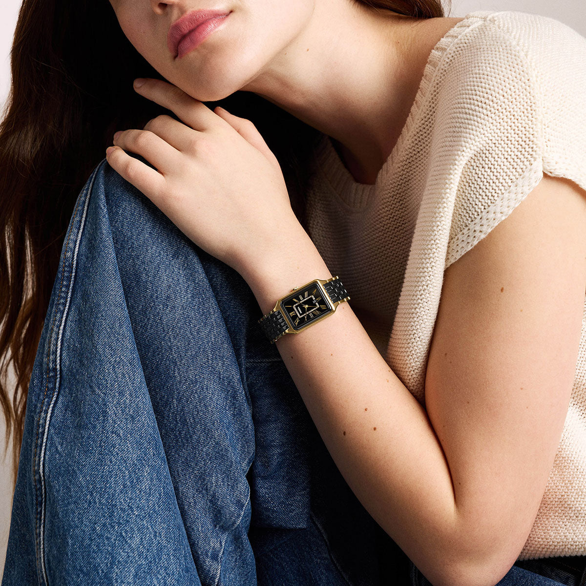 フォッシル FOSSIL 腕時計 レディース RAQUEL デイト アナログ ステンレススチール＆ブラックセラミックウォッチ CE1135【2026新作】