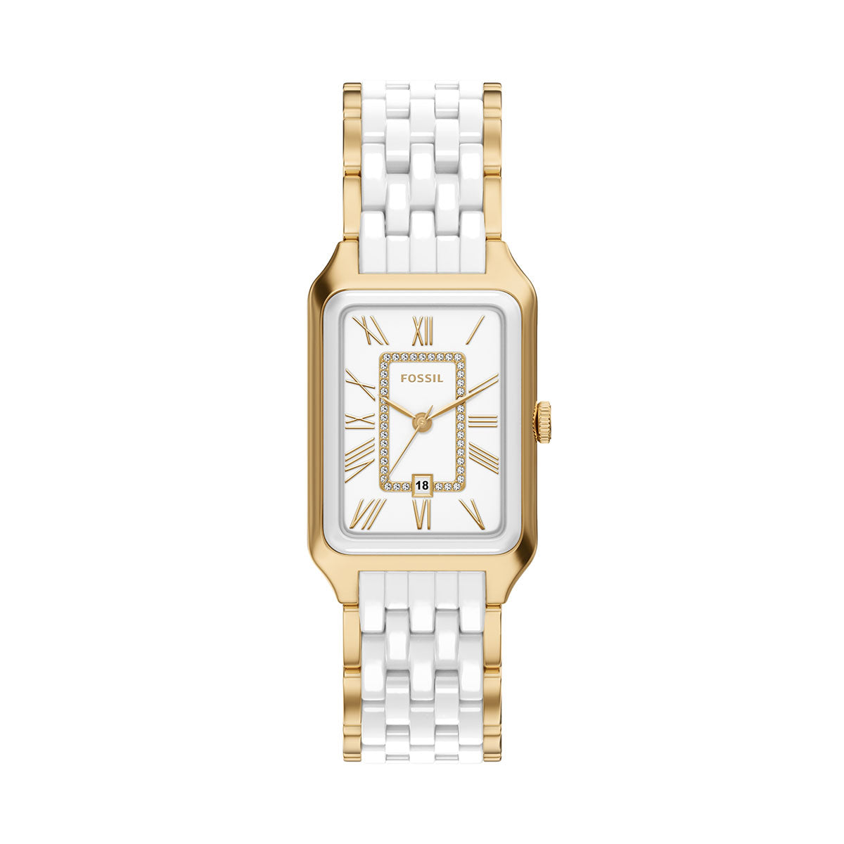 フォッシル FOSSIL 腕時計 レディース RAQUEL デイト アナログ ステンレススチール＆ホワイトセラミック ウォッチ CE1136【2026新作】