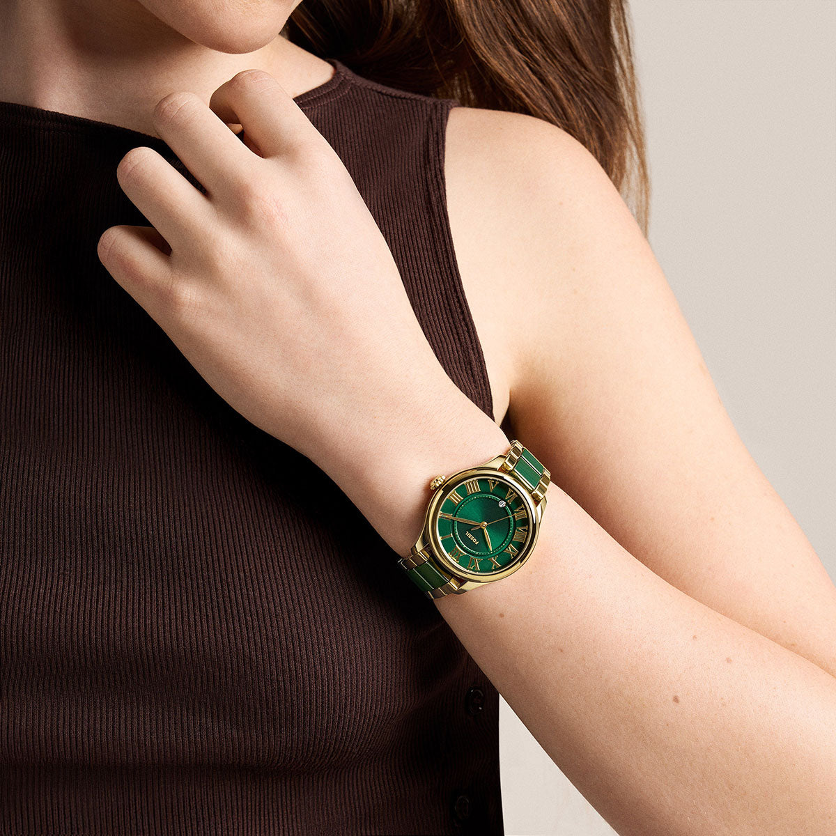 フォッシル FOSSIL 腕時計 レディース GILMORE デイト アナログ ステンレススチール＆グリーンセラミックウォッチ CE1138【2026新作】