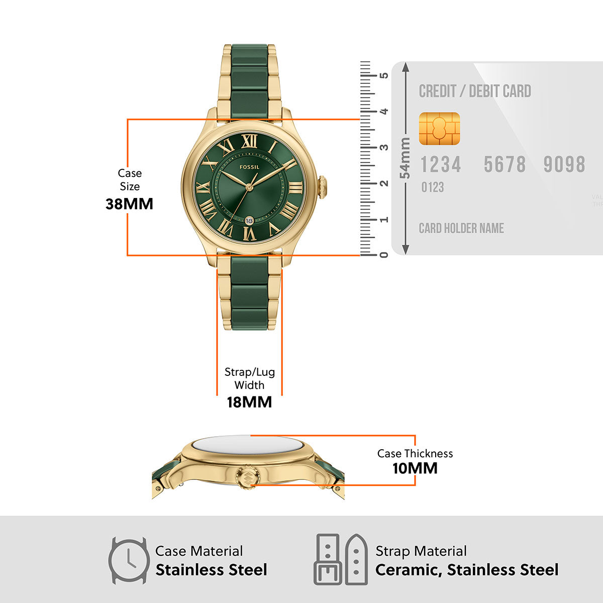 フォッシル FOSSIL 腕時計 レディース GILMORE デイト アナログ ステンレススチール＆グリーンセラミックウォッチ CE1138【2026新作】