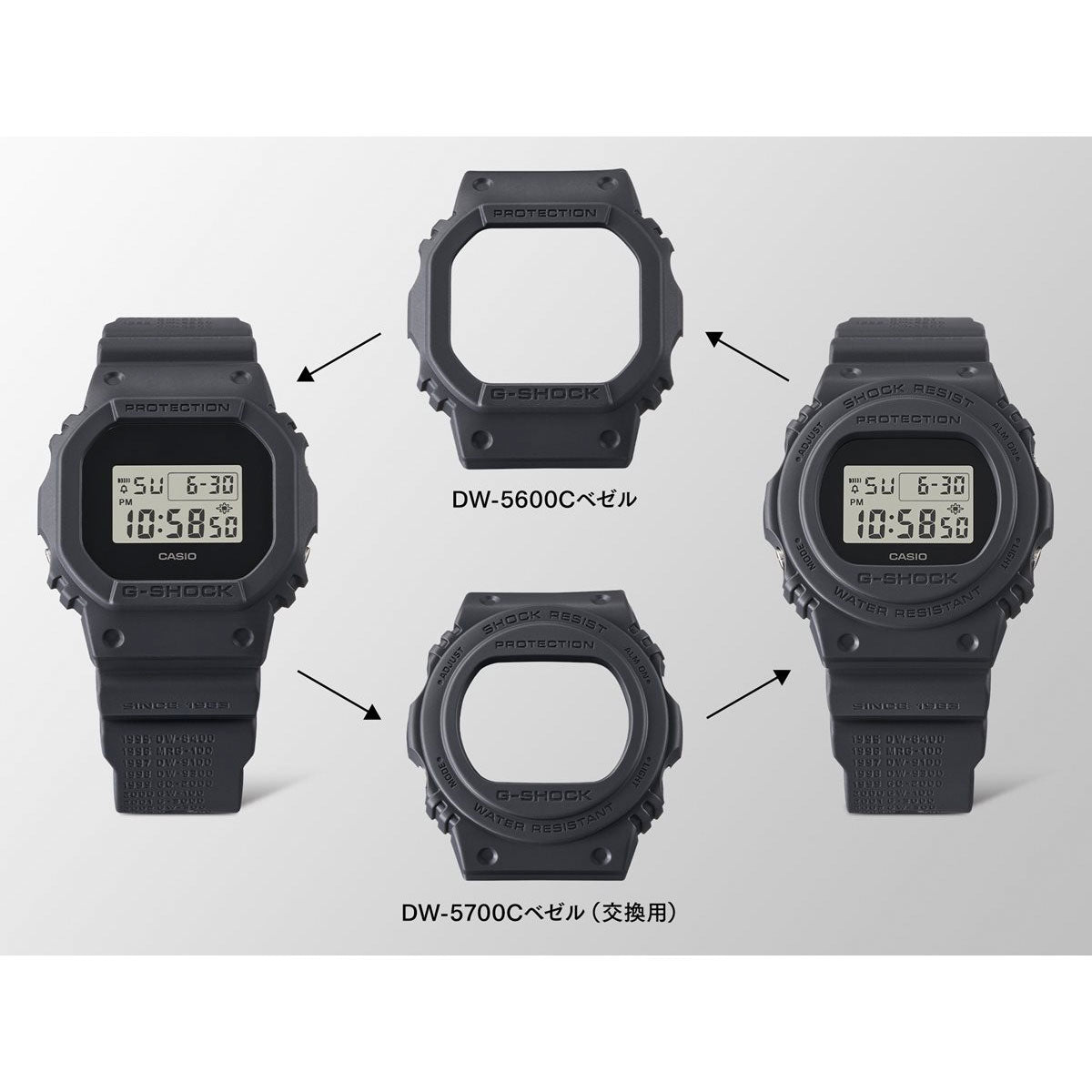 G-SHOCK カシオ Gショック CASIO 40th Anniversary REMASTER BLACK DWE-5657RE-1JR デジタル 腕時計 メンズ リマスター ブラック 交換用ベゼル セット