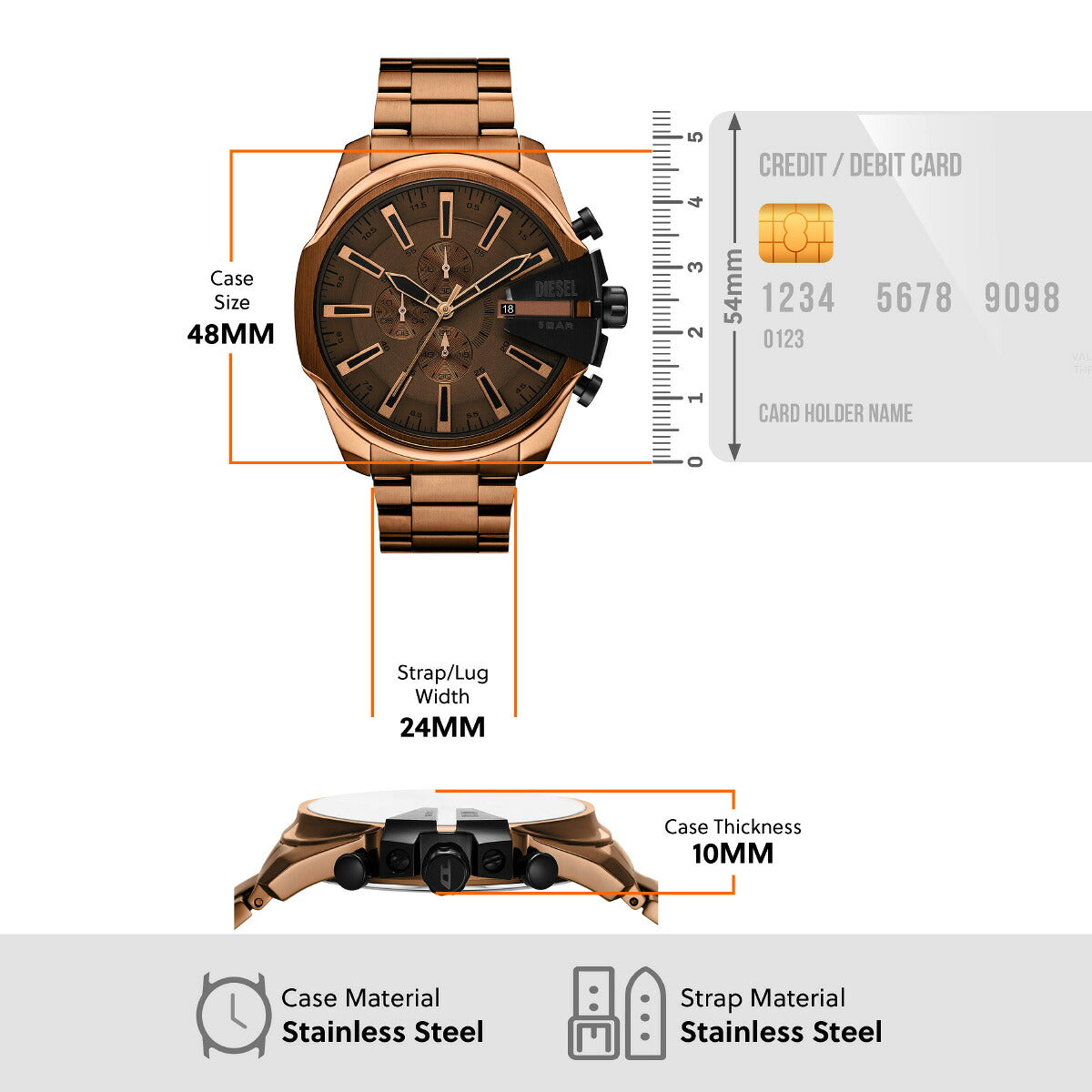 ディーゼル DIESEL 腕時計 クロノグラフ メンズ MEGA CHIEF SLIM ブラウン ステンレススチールウォッチ DZ4697【2025 新作】