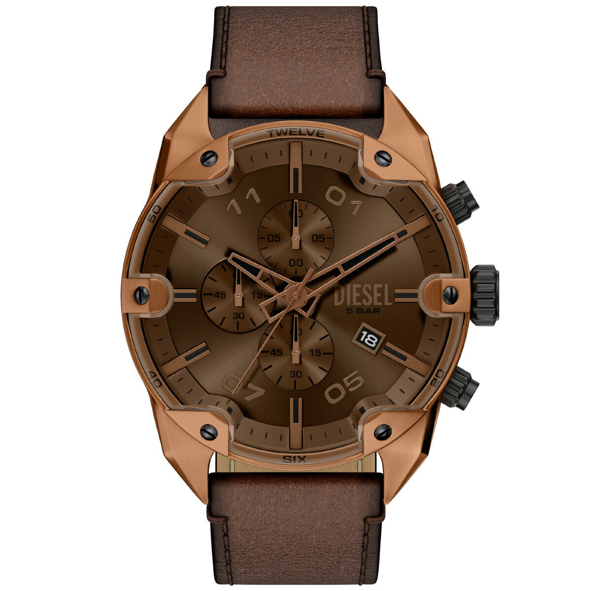 ディーゼル DIESEL 腕時計 クロノグラフ メンズ SPIKED ブラウン レザーウォッチ DZ4698【2025 新作】
