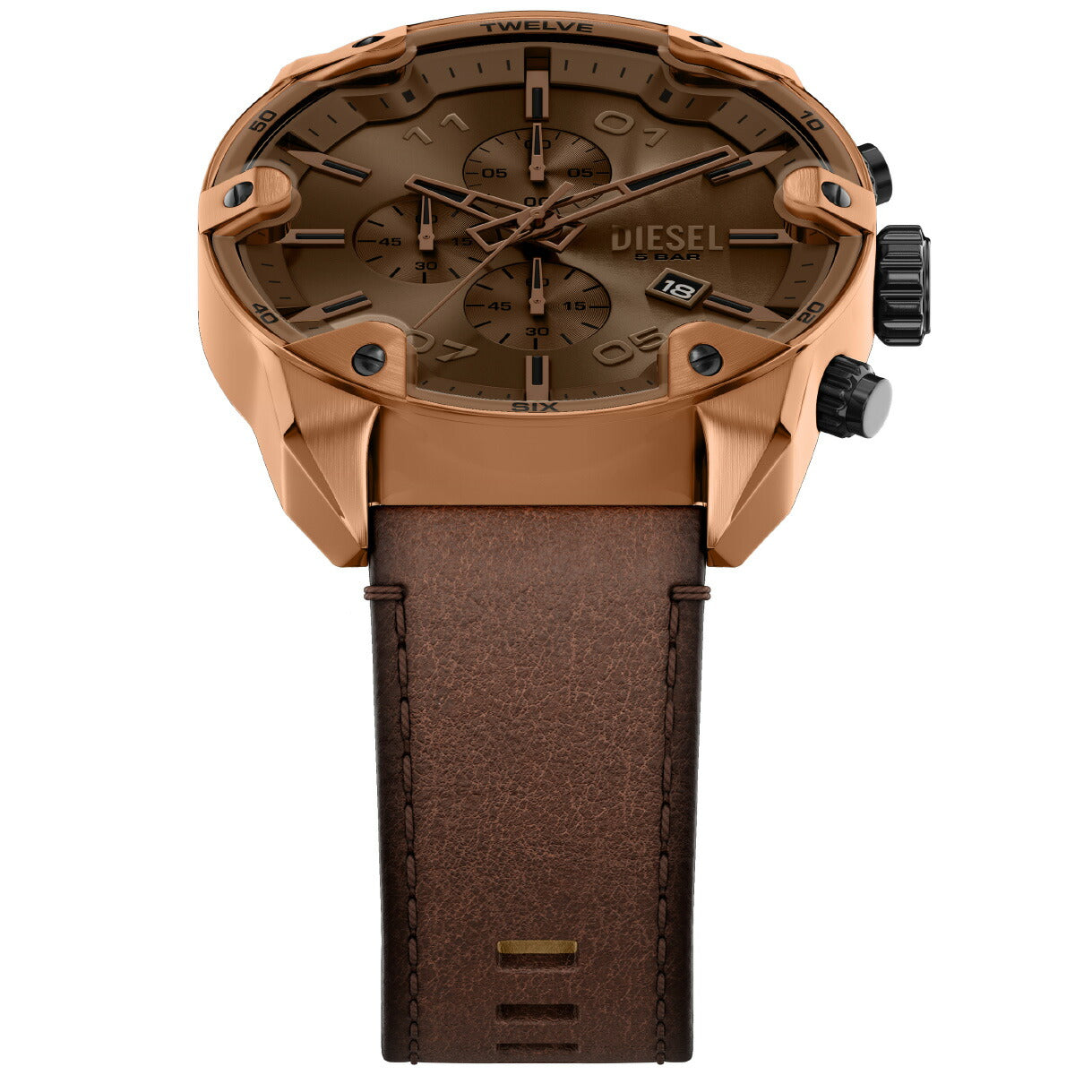 ディーゼル DIESEL 腕時計 クロノグラフ メンズ SPIKED ブラウン レザーウォッチ DZ4698【2025 新作】