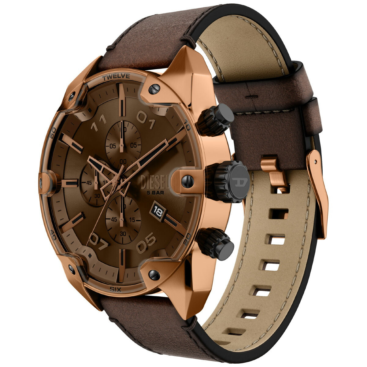 ディーゼル DIESEL 腕時計 クロノグラフ メンズ SPIKED ブラウン レザーウォッチ DZ4698【2025 新作】
