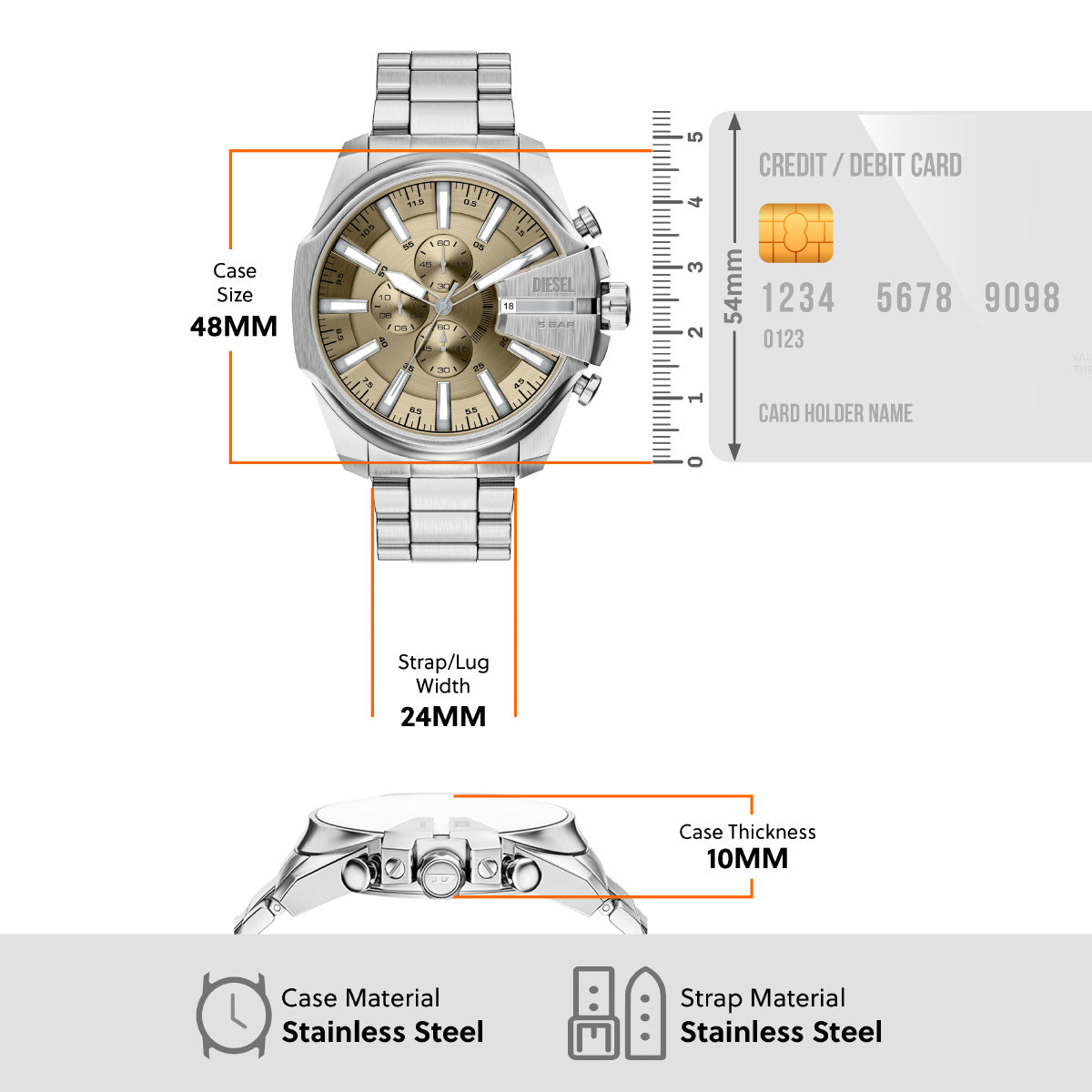 ディーゼル DIESEL 腕時計 クロノグラフ メンズ MEGA CHIEF SLIM ステンレススチールウォッチ DZ4702【2026 新作】