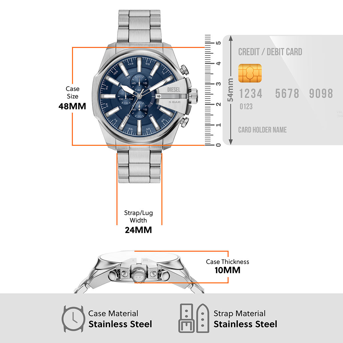 ディーゼル DIESEL 腕時計 メンズ クロノグラフ MEGA CHIEF SLIM 