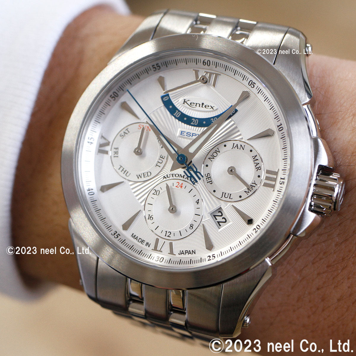 ケンテックス KENTEX 腕時計 時計 メンズ 日本製 自動巻き マルチファンクション エスパイ アクティブ2 ESPY ACTIVE II E546M-8 シルバー