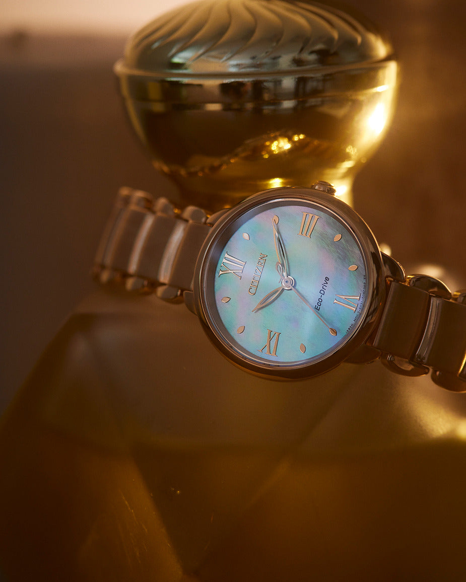 シチズン エル CITIZEN L エコドライブ 腕時計 レディース EM0928-84D 白蝶貝文字板 ROUND Collection ピンクやオレンジ色のダリアの花言葉 「優雅さ」
