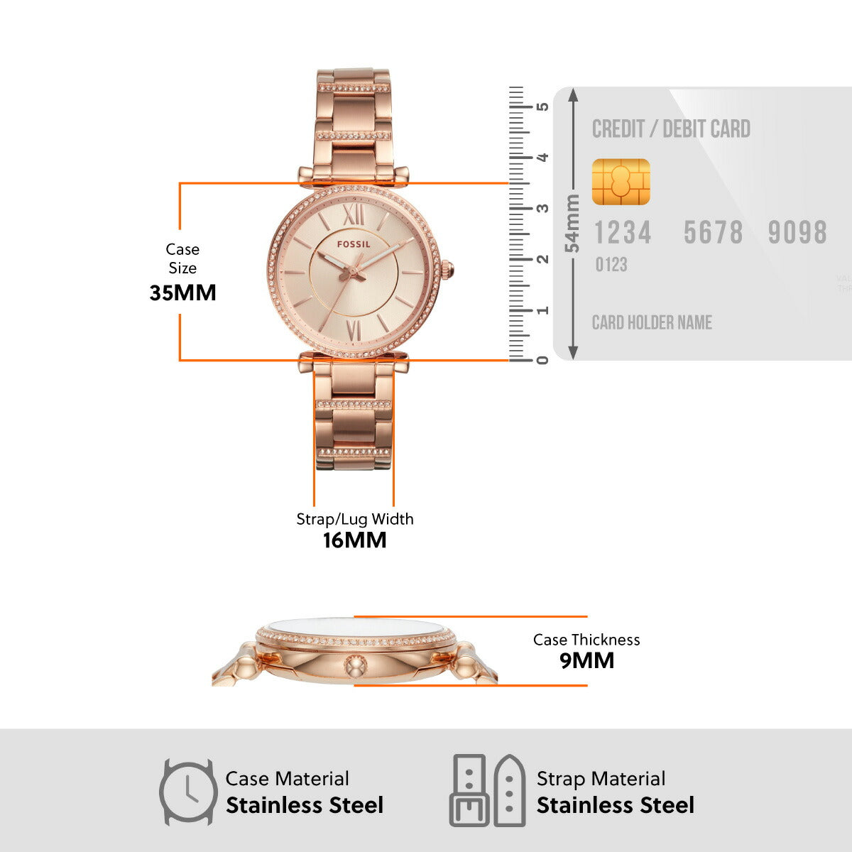 フォッシル FOSSIL 腕時計 レディース CARLIE 三針 ローズゴールドトーン ステンレススチールウォッチ ES4301