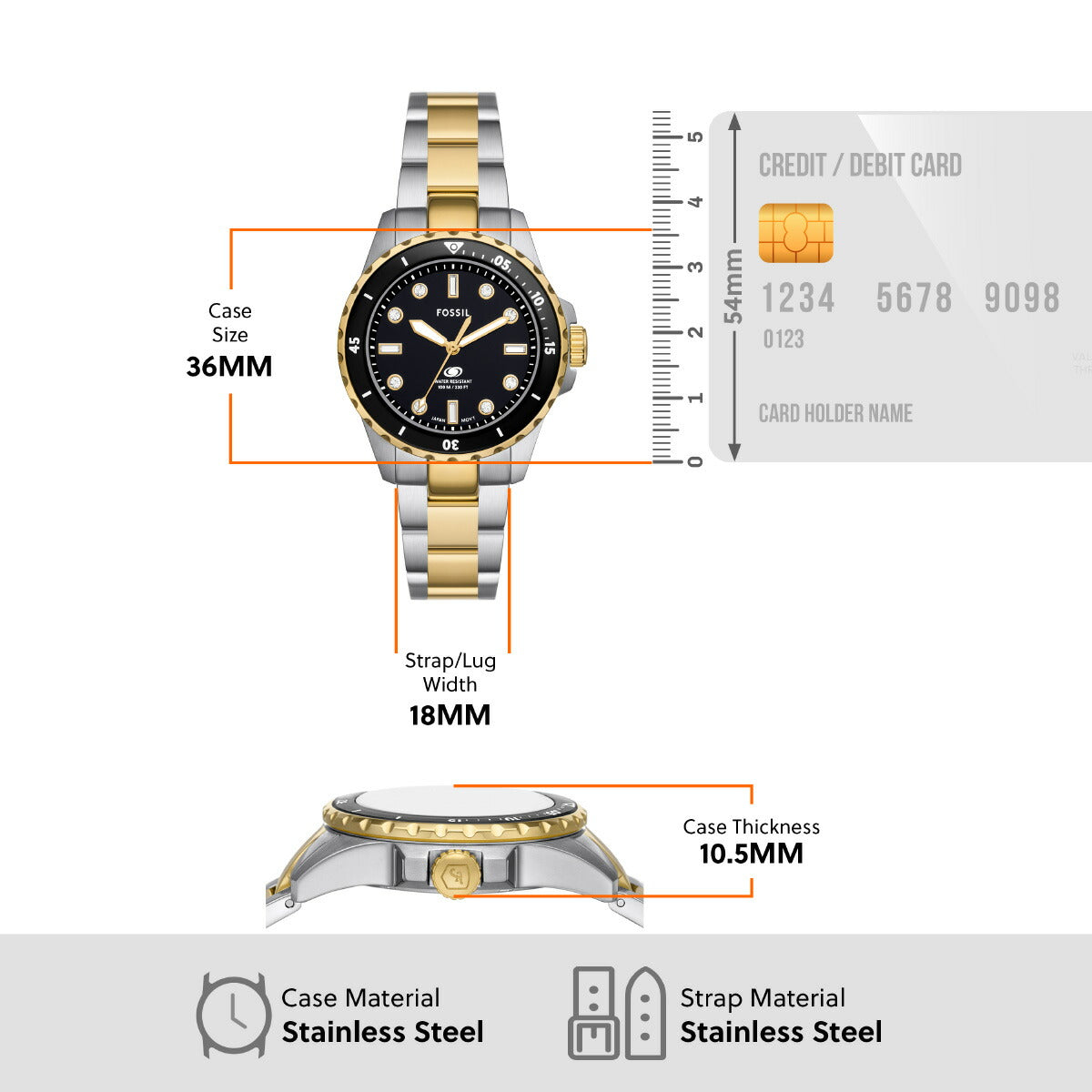 フォッシル FOSSIL 腕時計 レディース ダイバーズウォッチ BLUE DIVE 三針 ツートーン ステンレススチールウォッチ ES5349