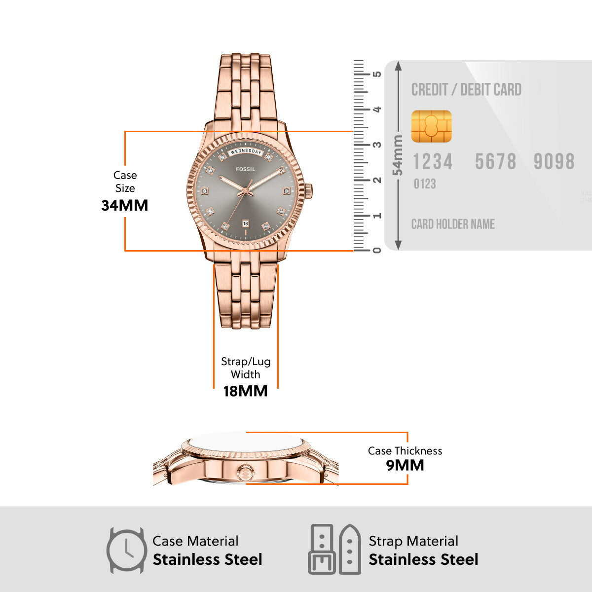 フォッシル FOSSIL 腕時計 レディース SCARLETTE 三針デイデイト ローズゴールドトーン ステンレススチール ES5459【2026 新作】