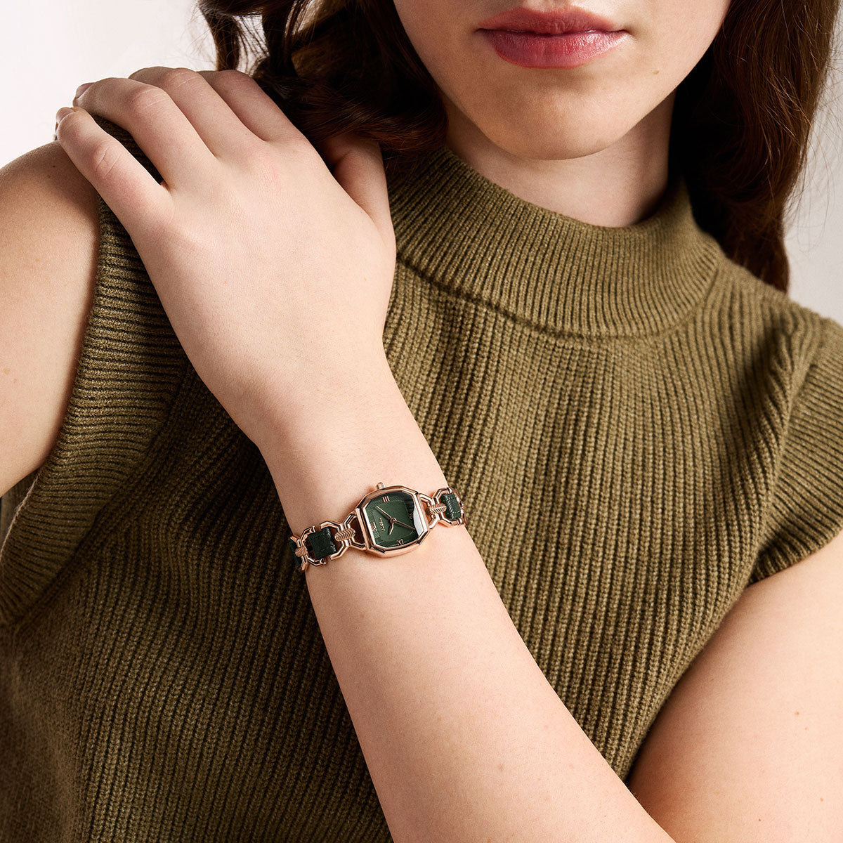 フォッシル FOSSIL 腕時計 レディース HARLOW アナログ グリーンレザー＆ローズゴールドトーン ステンレススチールウォッチ ES5498【2026新作】
