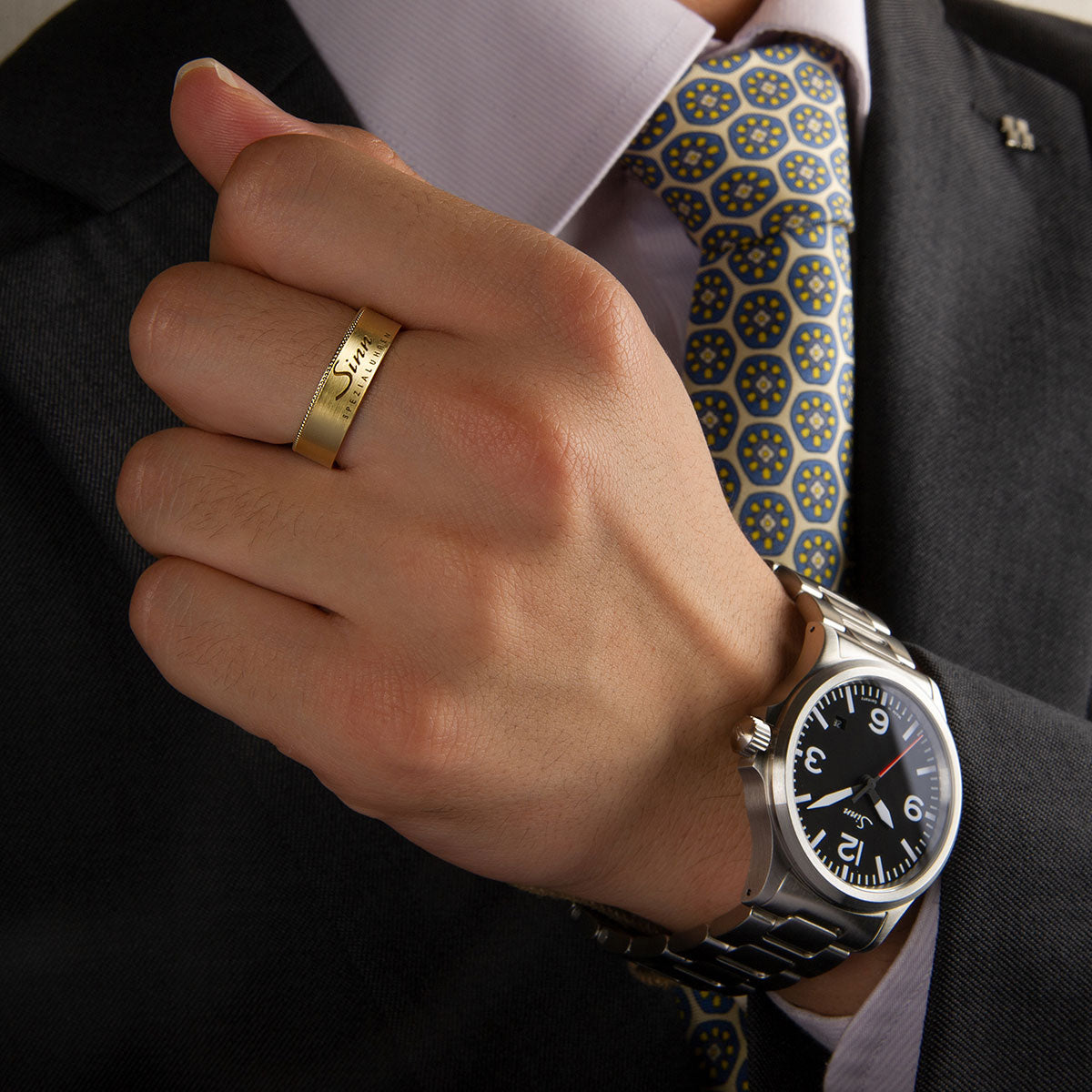 Sinn Ring ジン リング 指輪 イエローゴールドK14 ミル加工 ヘアライン仕上げ F10504/60H15K14YGH【60回分割手数料無料！】