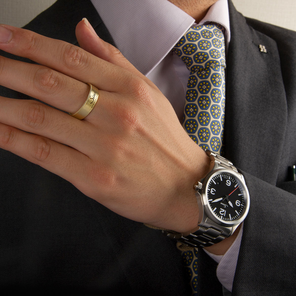 Sinn Ring ジン リング 指輪 イエローゴールドK14 ミル加工 ヘアライン仕上げ F10504/60H15K14YGH【60回分割手数料無料！】