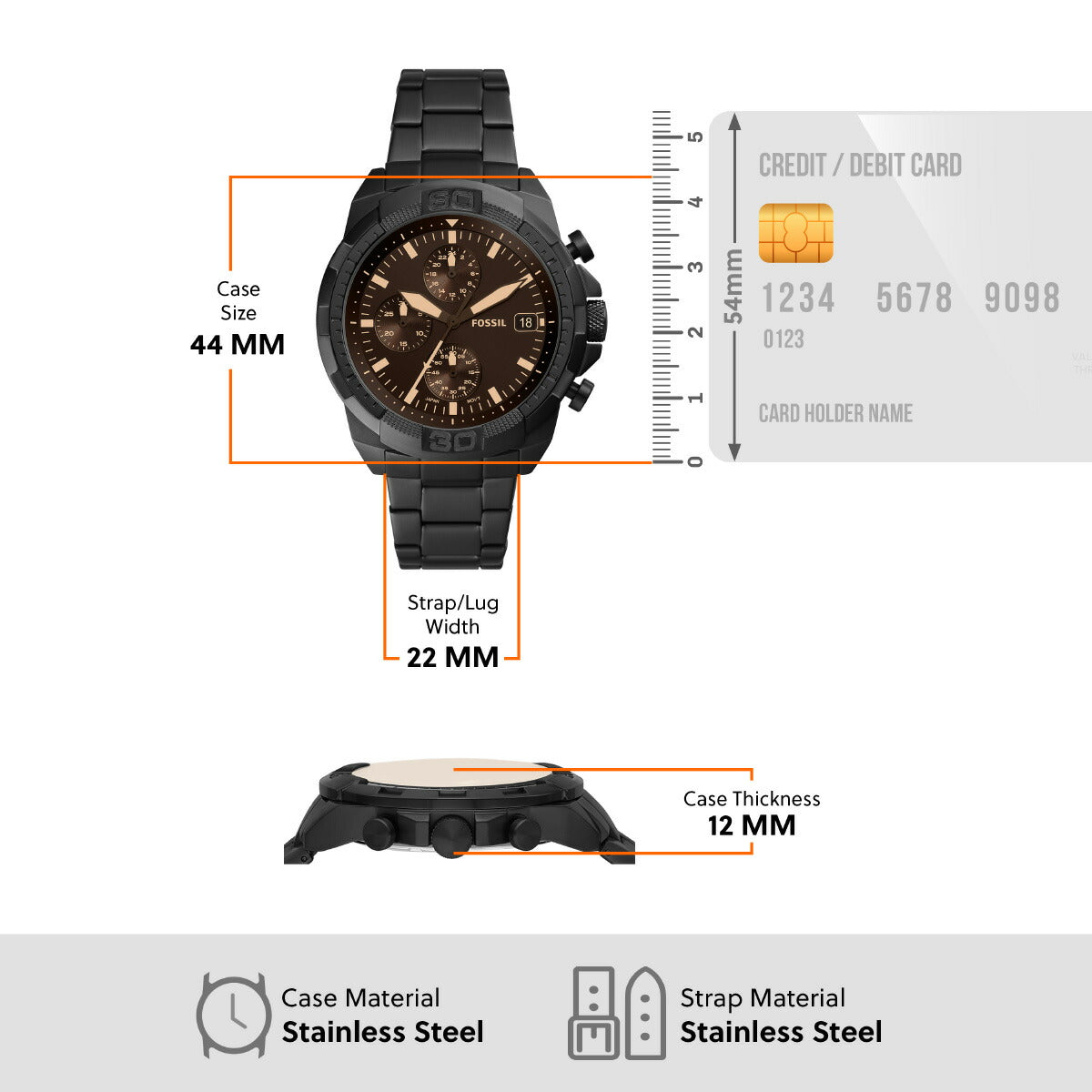 フォッシル FOSSIL 腕時計 メンズ BRONSON クロノグラフ ブラック ステンレススチールウォッチ FS5851