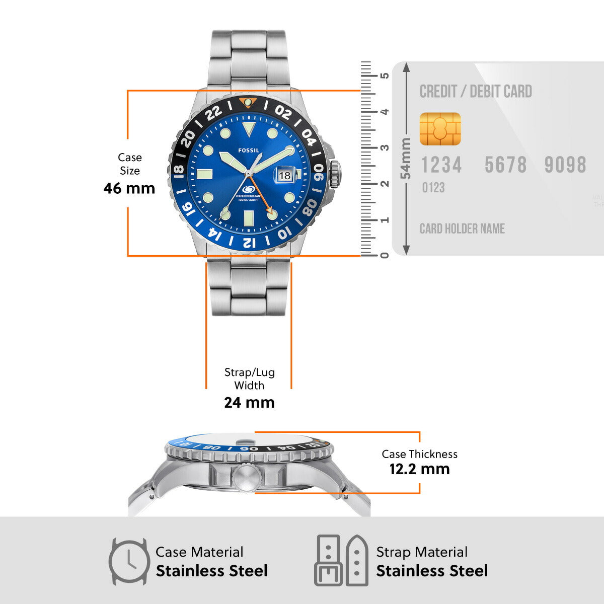フォッシル FOSSIL 腕時計 メンズ FOSSIL BLUE GMT ステンレススチールウォッチ FS5991