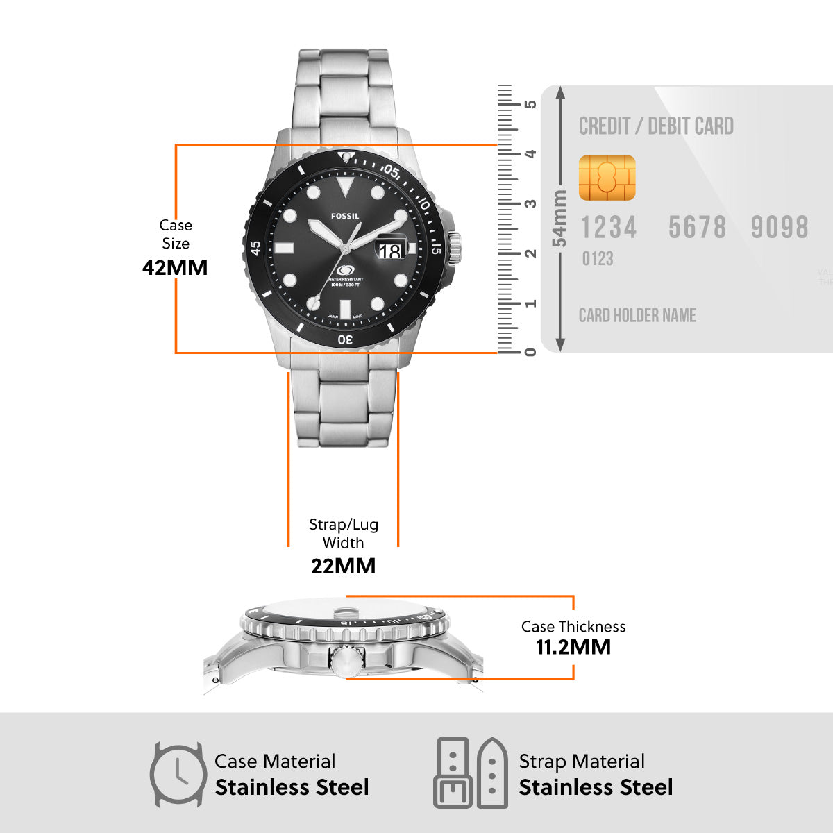 フォッシル FOSSIL 腕時計 メンズ FOSSIL BLUE DIVE 三針デイト ステンレススチールウォッチ FS6032