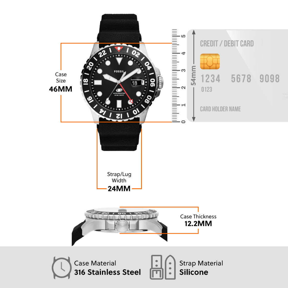 フォッシル FOSSIL 腕時計 メンズ FOSSIL BLUE GMT ブラックシリコンウォッチ FS6036