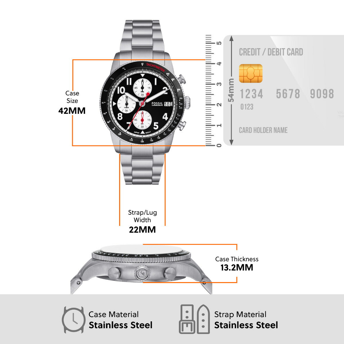 フォッシル FOSSIL 腕時計 メンズ SPORT TOURER クロノグラフ ステンレススチールウォッチ FS6045