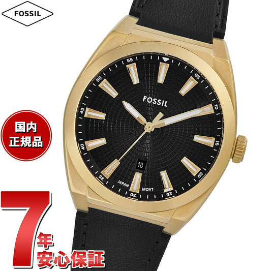 フォッシル FOSSIL 腕時計 メンズ EVERETT 三針デイト ブラック レザーウォッチ FS6089