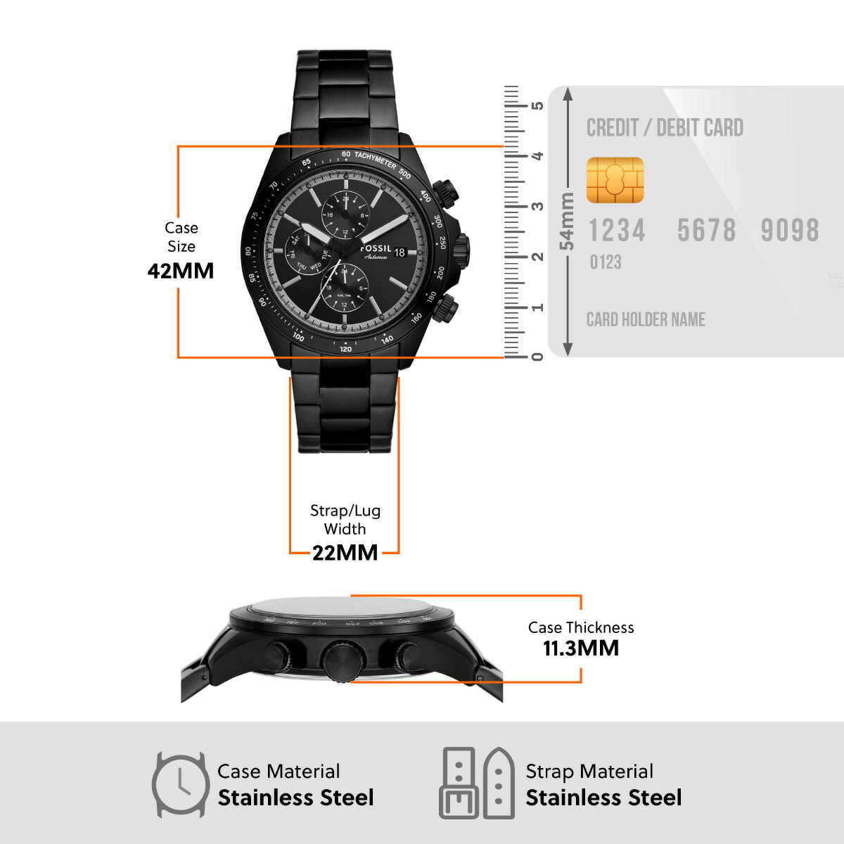 フォッシル FOSSIL 腕時計 メンズ AUTOCROSS マルチファンクション ブラック ステンレススチールウォッチ FS6125【2025 新作】