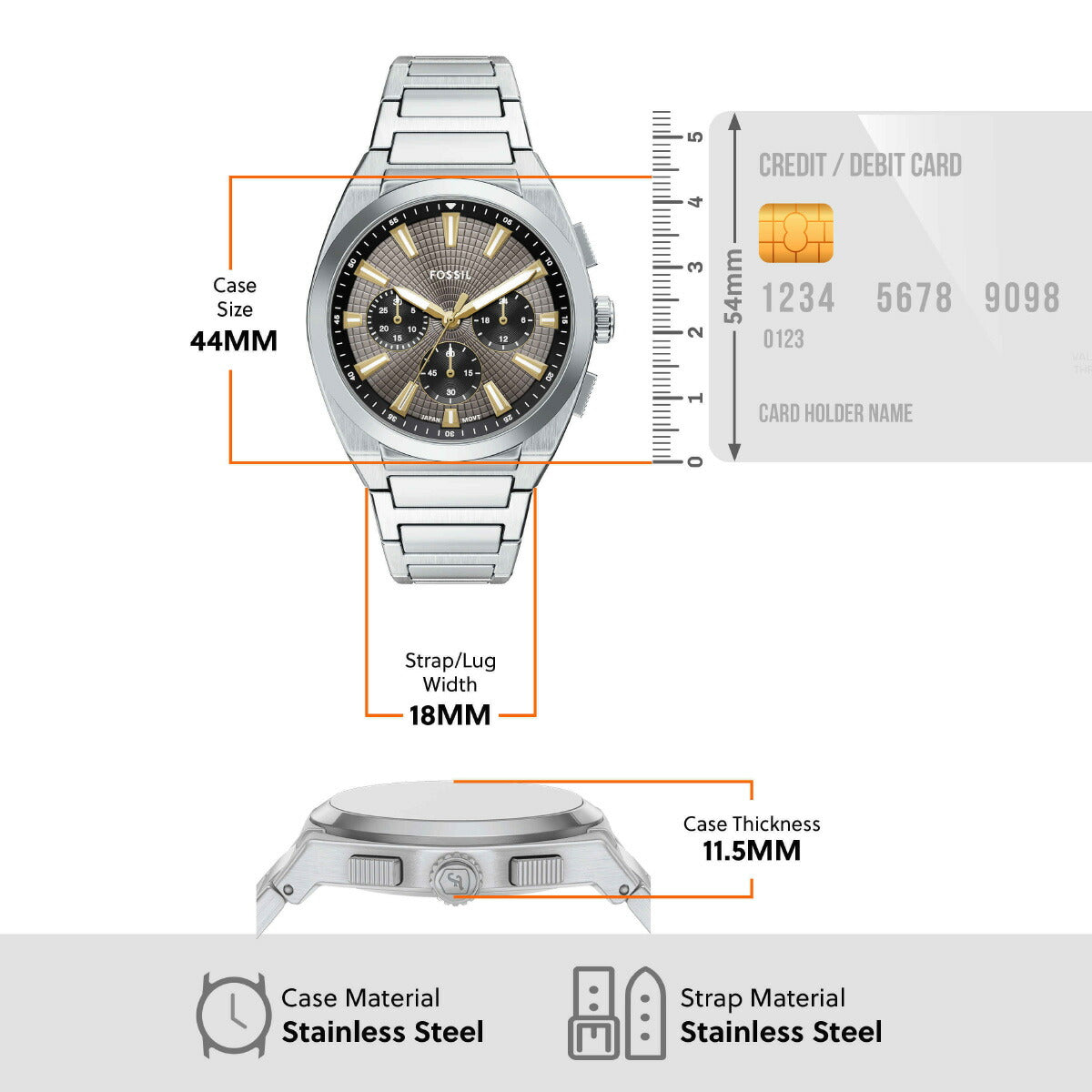 フォッシル FOSSIL 腕時計 メンズ EVERETT クロノグラフ ステンレススチールウォッチ FS6128【2025 新作】