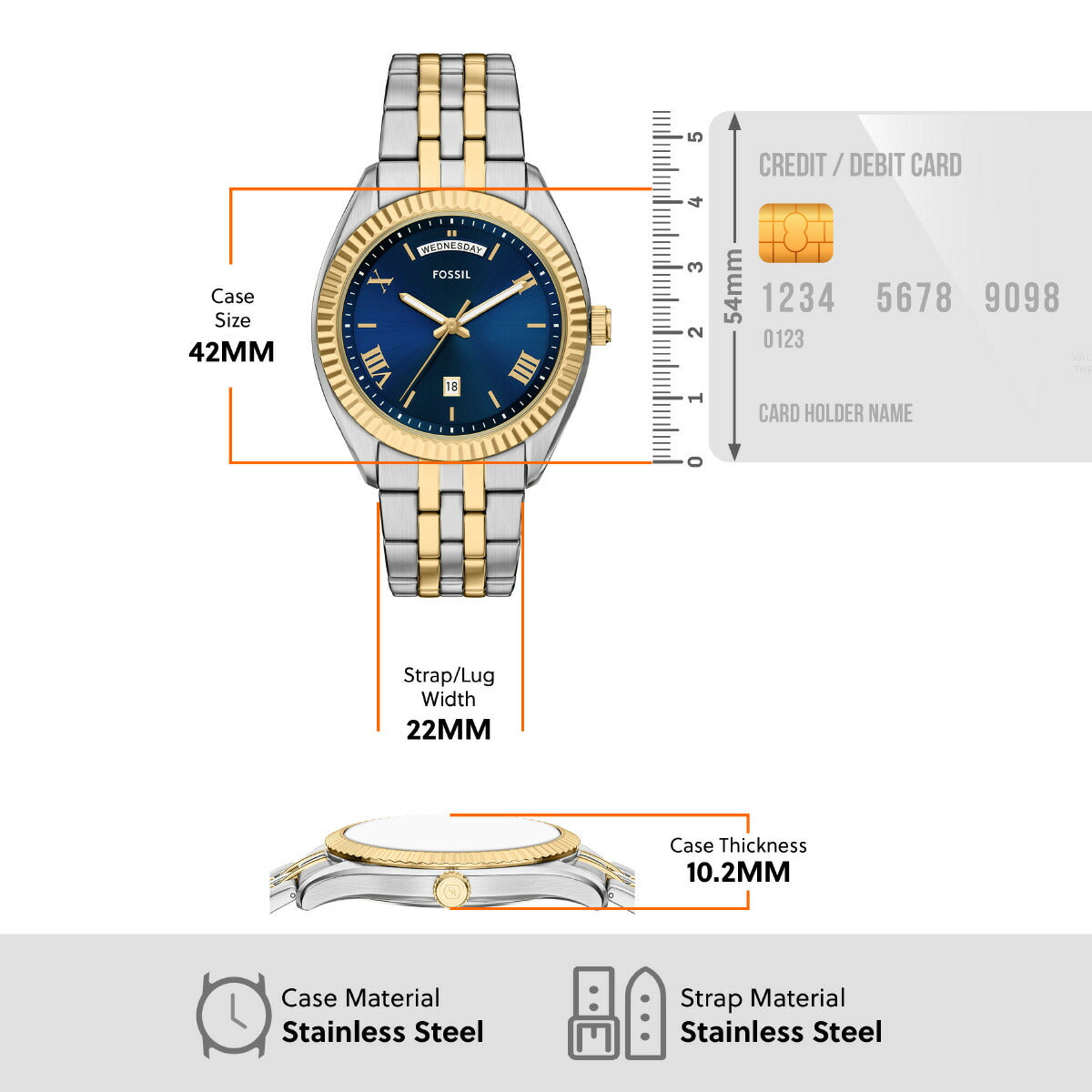 フォッシル FOSSIL 腕時計 メンズ CAMPBELL 三針 デイデイト ツートーン ステンレススチールウォッチ FS6141