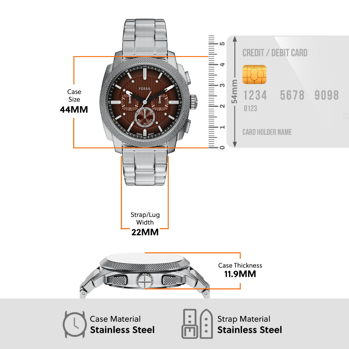 フォッシル FOSSIL 腕時計 メンズ MACHINE クロノグラフ ステンレススチールウォッチ FS6144