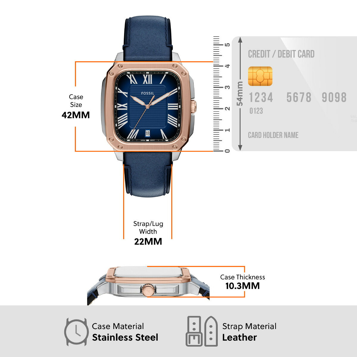 フォッシル FOSSIL 腕時計 メンズ CROSBY 三針 ブルー レザーウォッチ FS6149