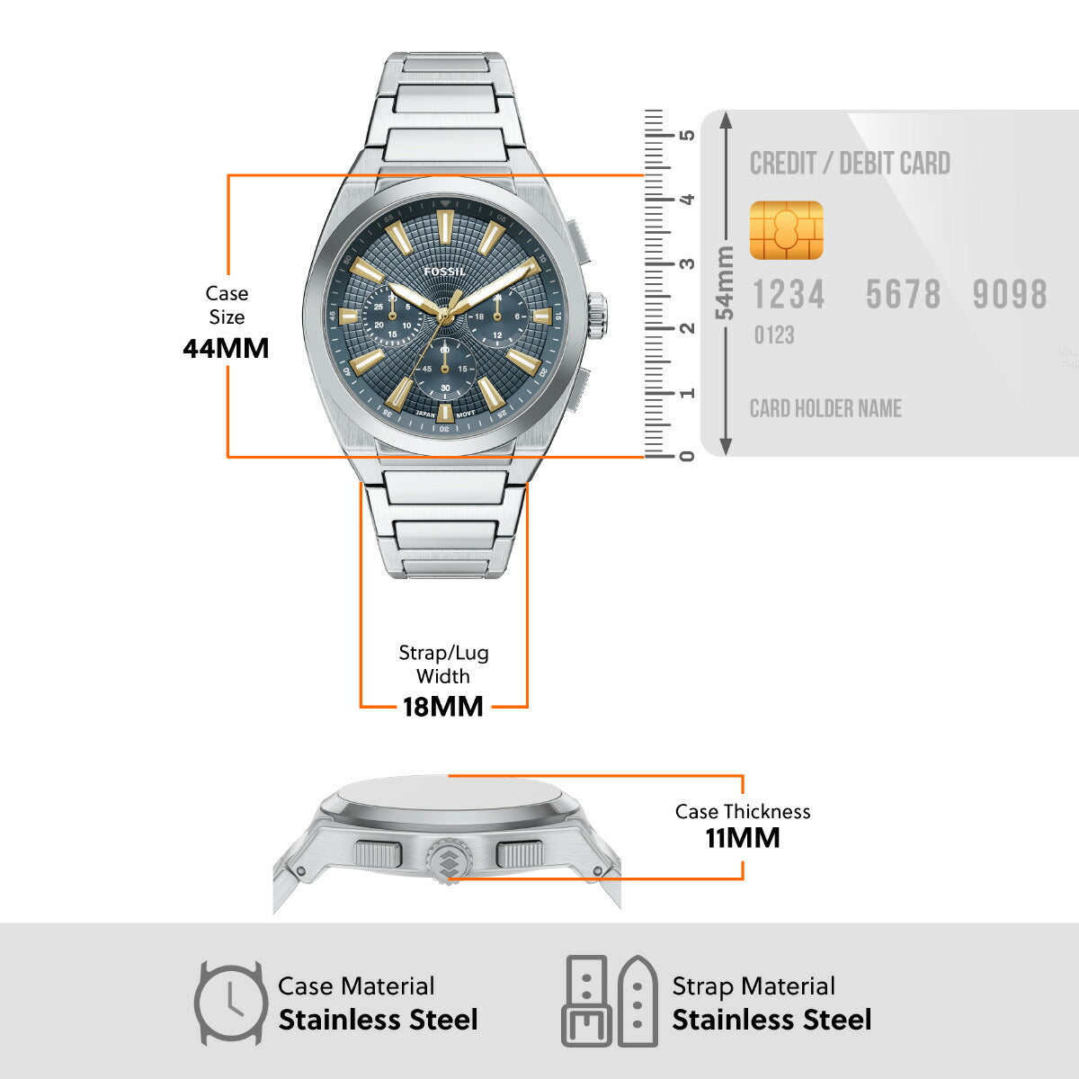 フォッシル FOSSIL 腕時計 メンズ EVERETT クロノグラフ ステンレススチール FS6154【2026 新作】