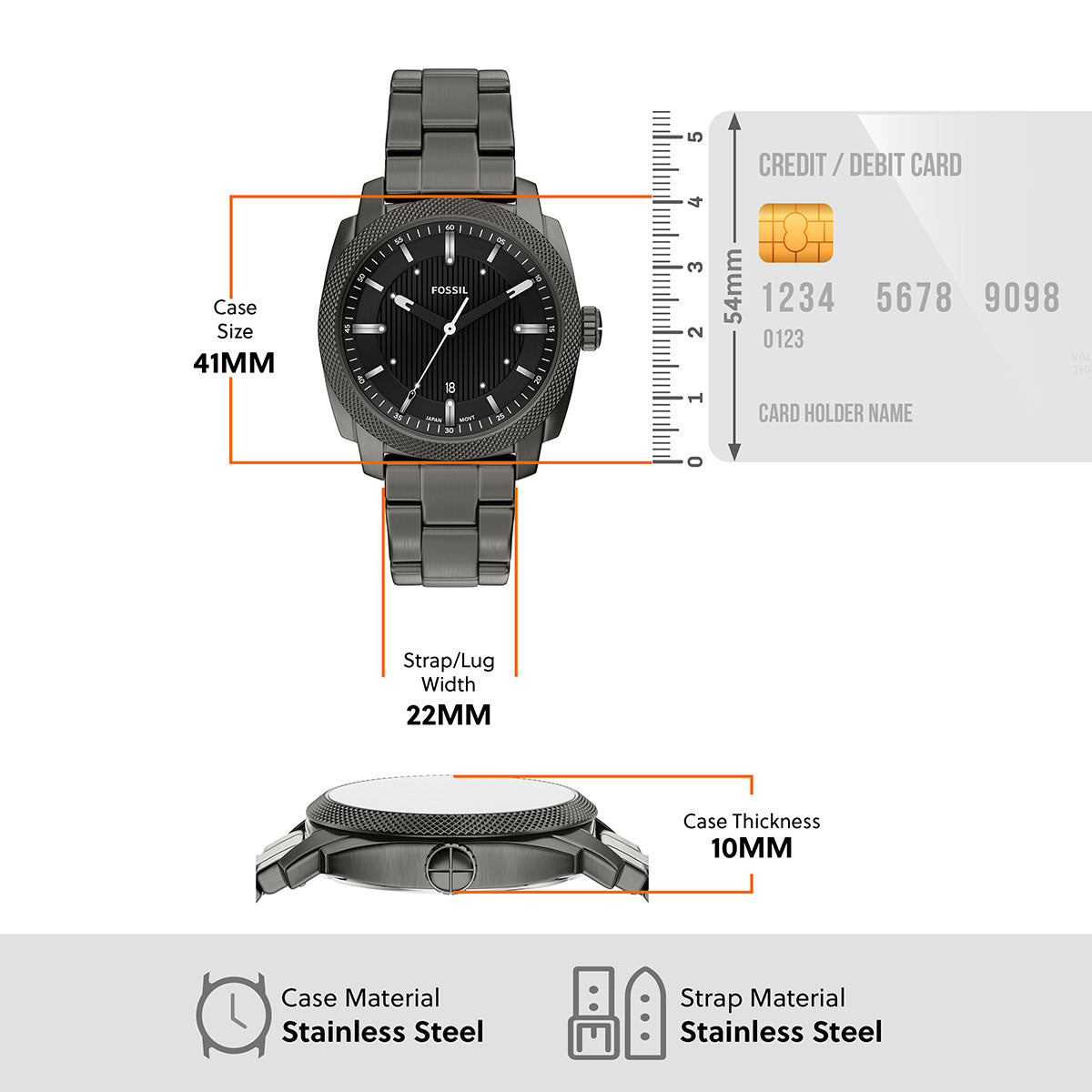 フォッシル FOSSIL 腕時計 メンズ MACHINE デイト アナログ スモーク ステンレススチールウォッチ FS6185【2026新作】